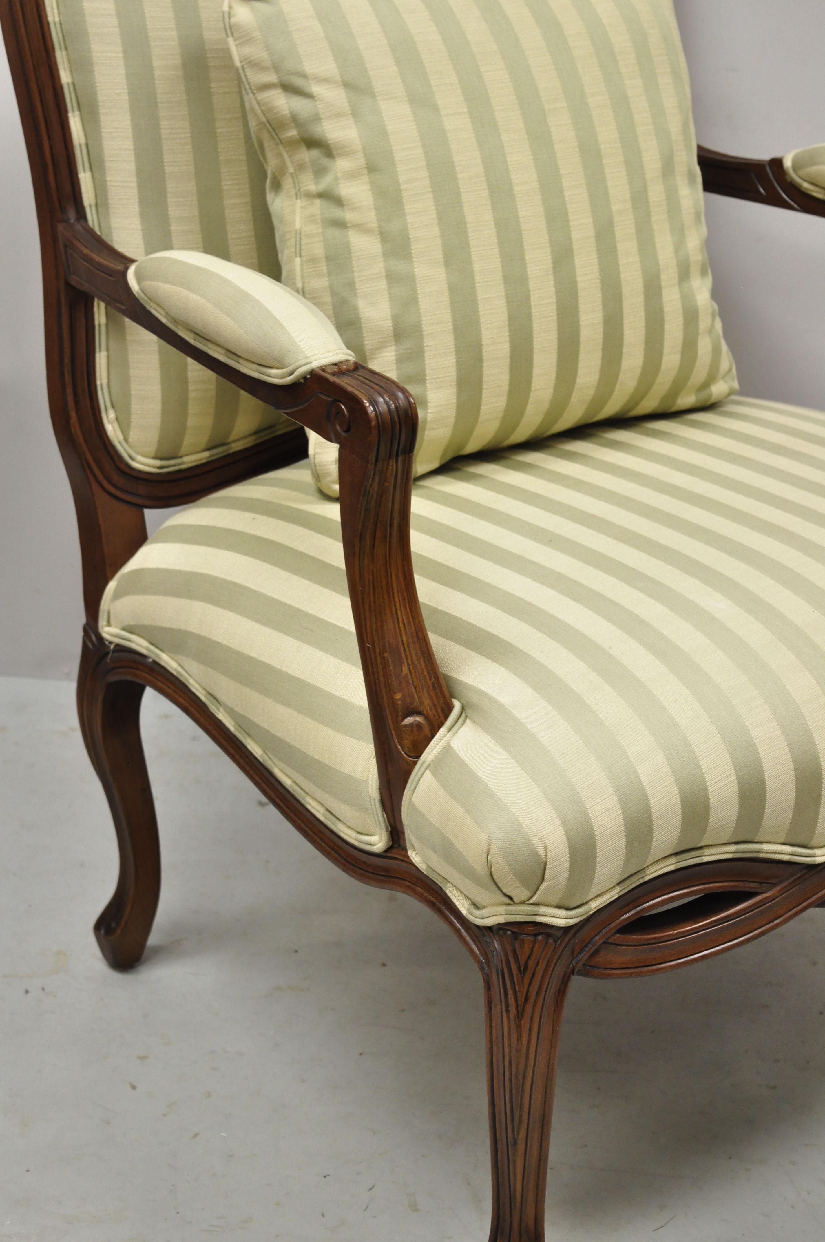 20th Century Sherrill French Provincial Louis XV Style Woven Skirt Bergere Lounge Arm Chair For Sale