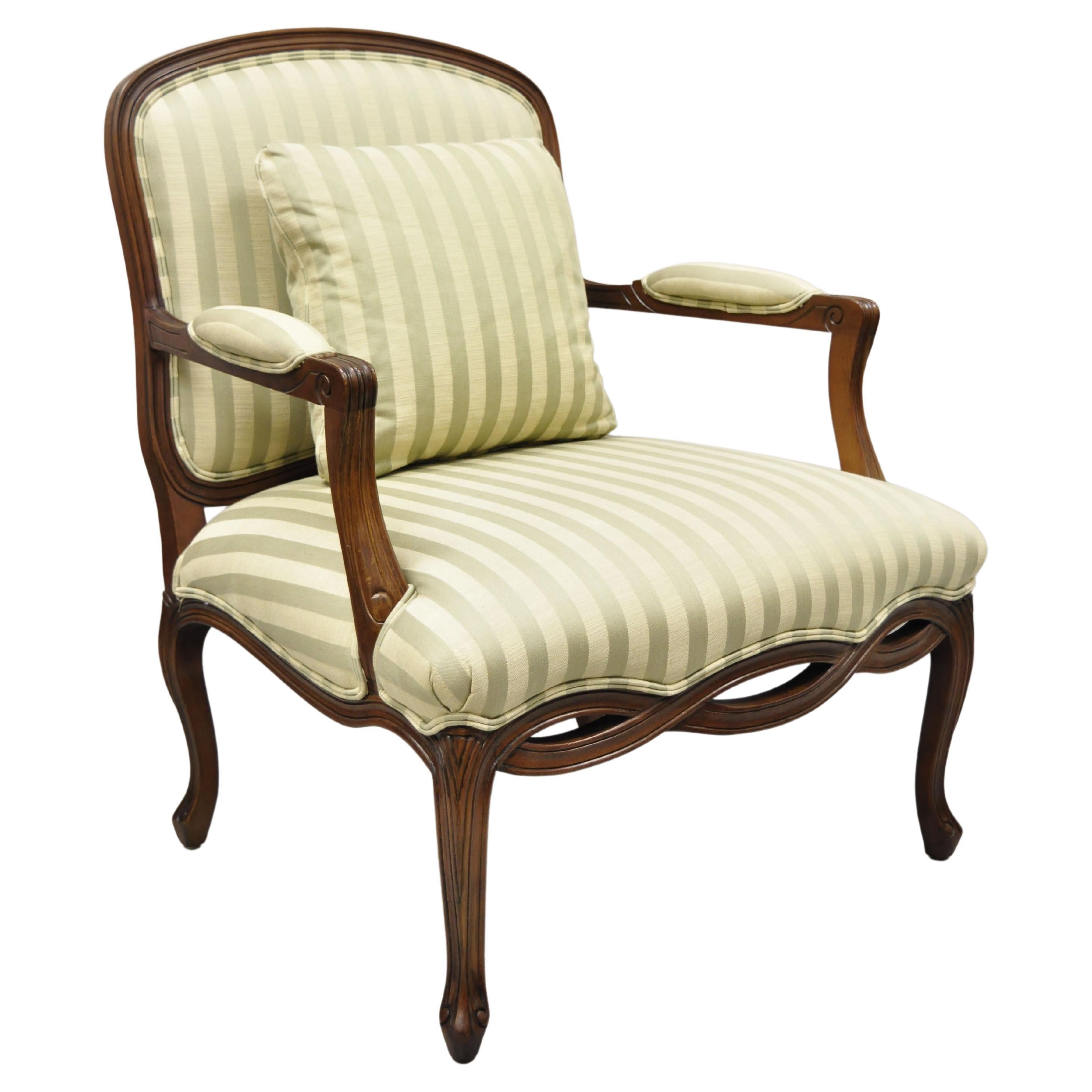 Sherrill French Provincial Louis XV Style Woven Skirt Bergere Lounge Arm Chair For Sale