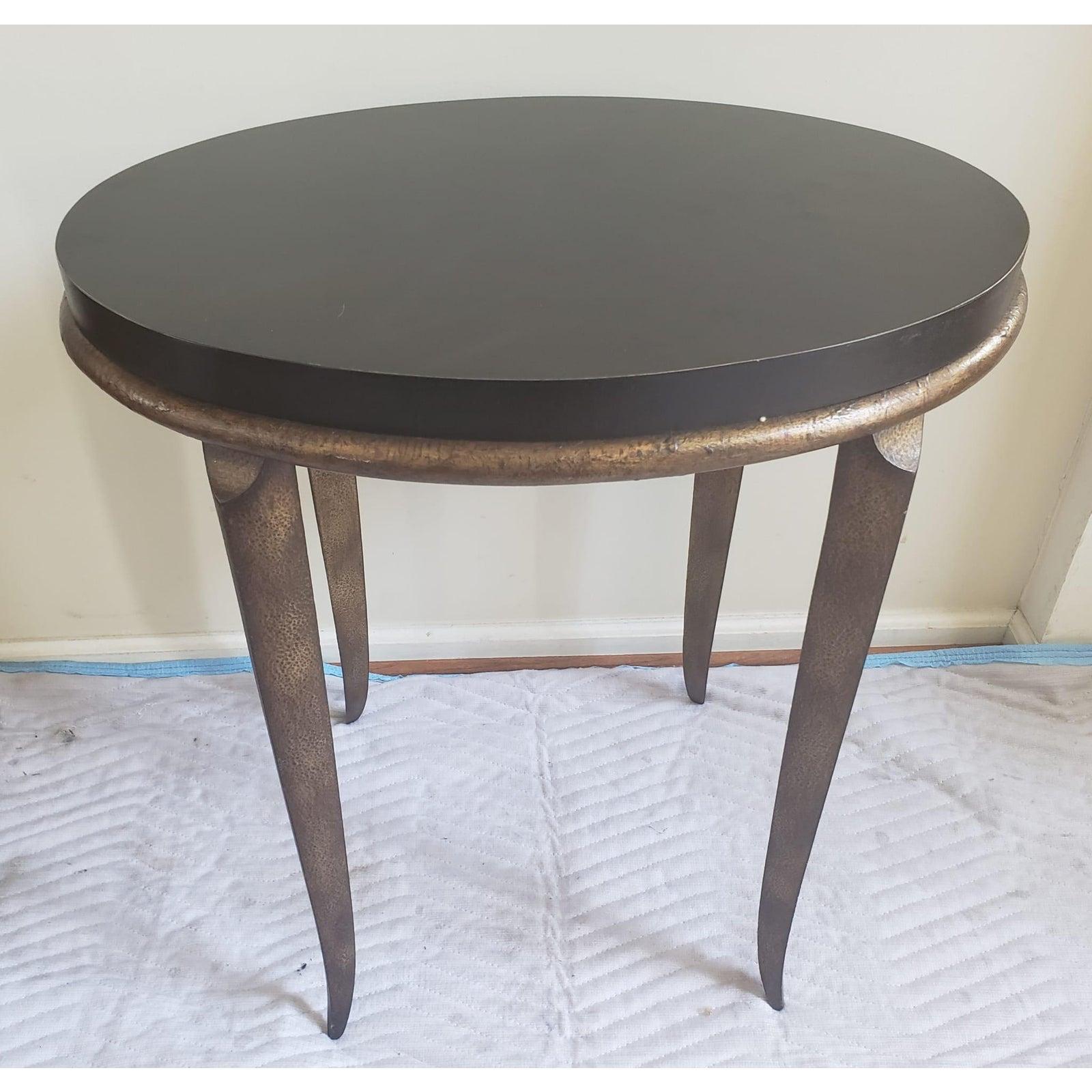 Gilded metal frame and wood top side table by Sherrill occasional furniture. Heavy material and very sturdy construction. Excellent condition.
Measurements are 26W x 16D x 27H.