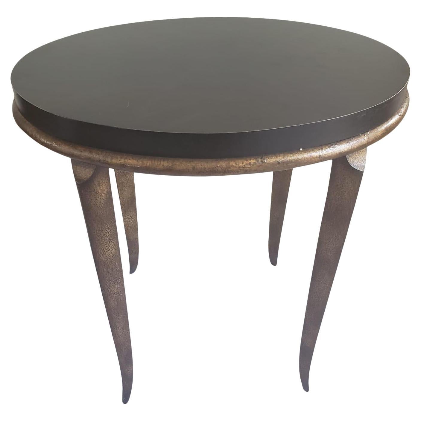 Sherrill Occasional Gilded Heavy Metal Frame and Wood Top Oval Side Table