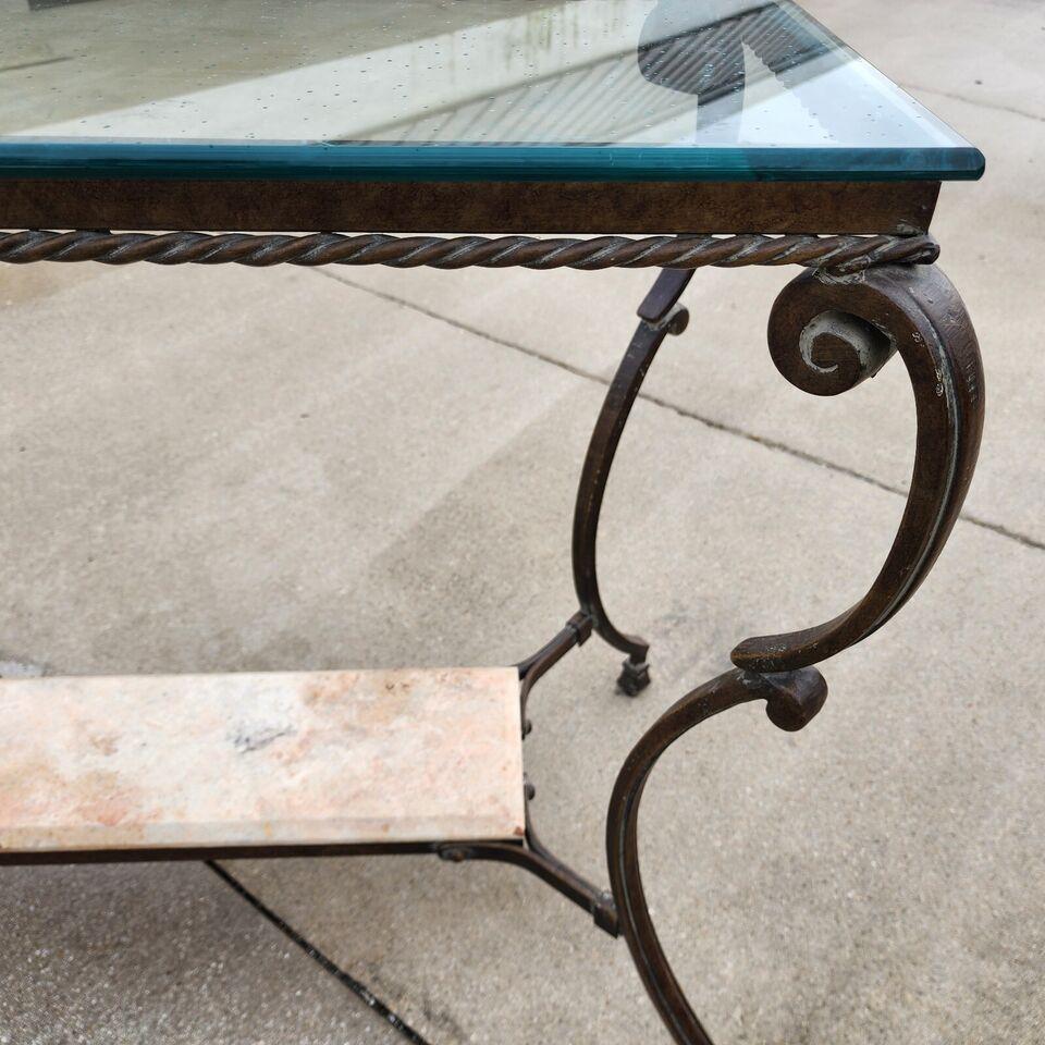 Table console patinée SHERRILL, en fer, verre et marbre, 1970 en vente 5