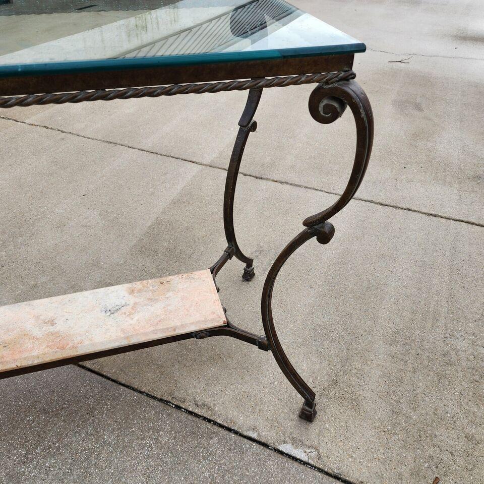 Table console patinée SHERRILL, en fer, verre et marbre, 1970 en vente 6