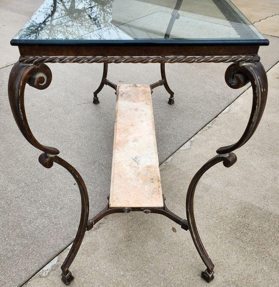SHERRILL Patinated Console Table Iron Glass Marble 1970s For Sale 8
