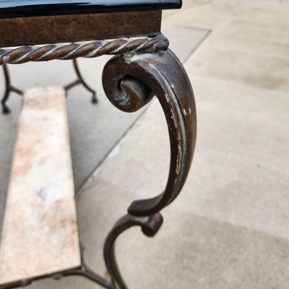 SHERRILL Patinated Console Table Iron Glass Marble 1970s For Sale 11