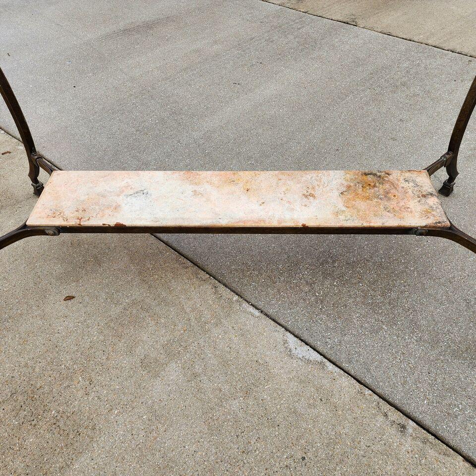 Late 20th Century SHERRILL Patinated Console Table Iron Glass Marble 1970s For Sale