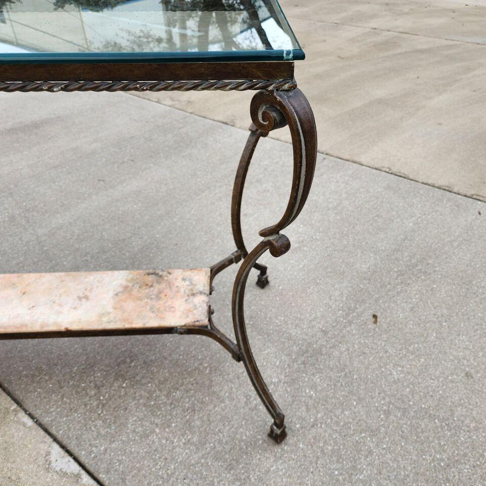 Verre Table console patinée SHERRILL, en fer, verre et marbre, 1970 en vente