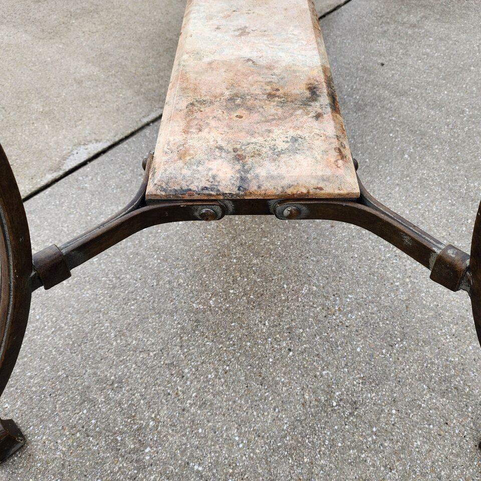 Table console patinée SHERRILL, en fer, verre et marbre, 1970 en vente 3