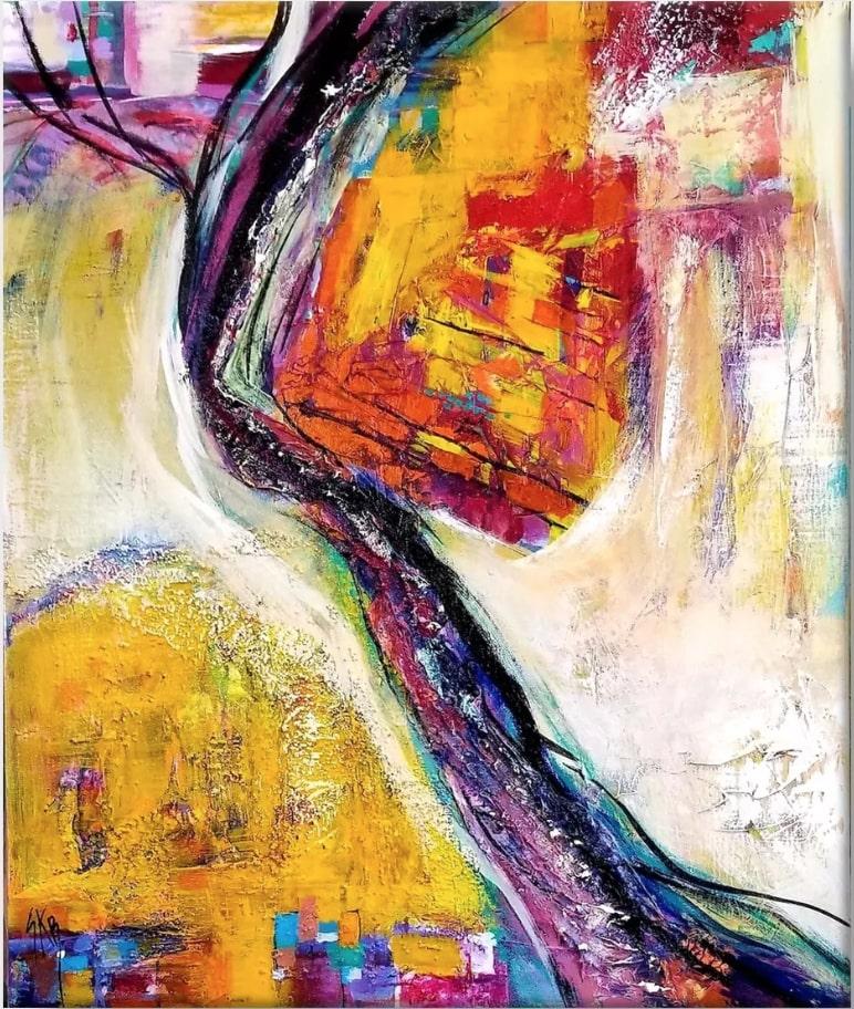 Peinture expressionniste abstraite :  Earthen Flow  - Painting de Sherry Beaton-Krulle