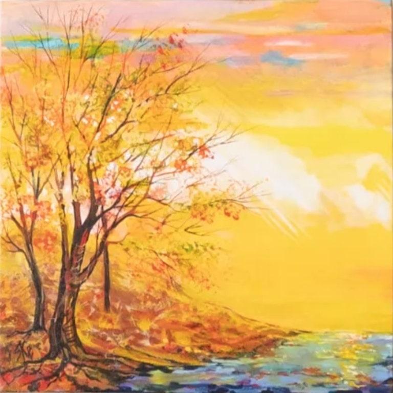 Sherry Beaton-Krulle Landscape Painting - Expressionist Landscape, "Last Rays"