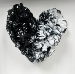 "Black and White Heart" Abstract Wall Art Sculpture, 2024
