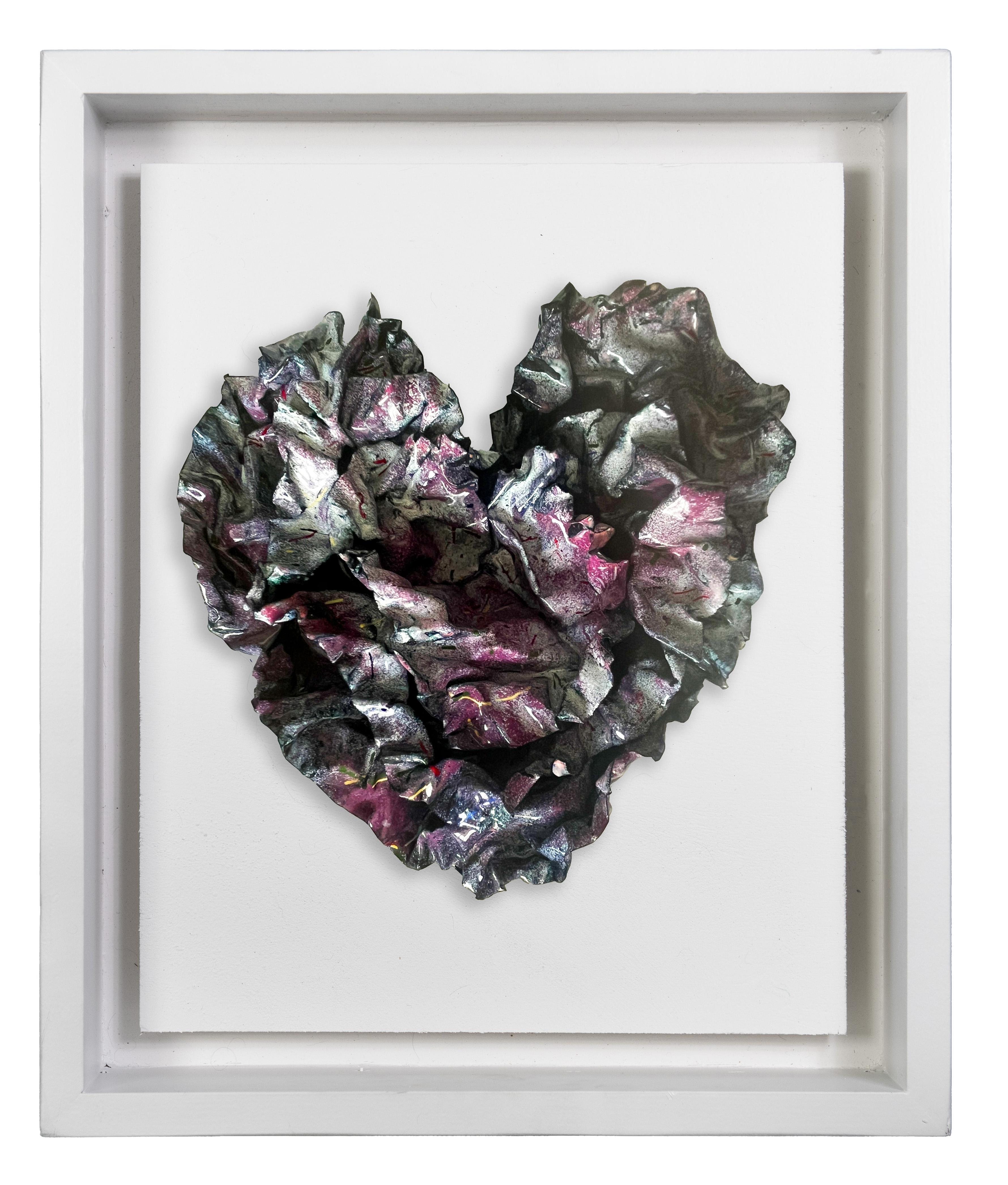 Sherry Been Abstract Sculpture - "Dusted Snow Heart" Abstract Wall Art Sculpture, 2023