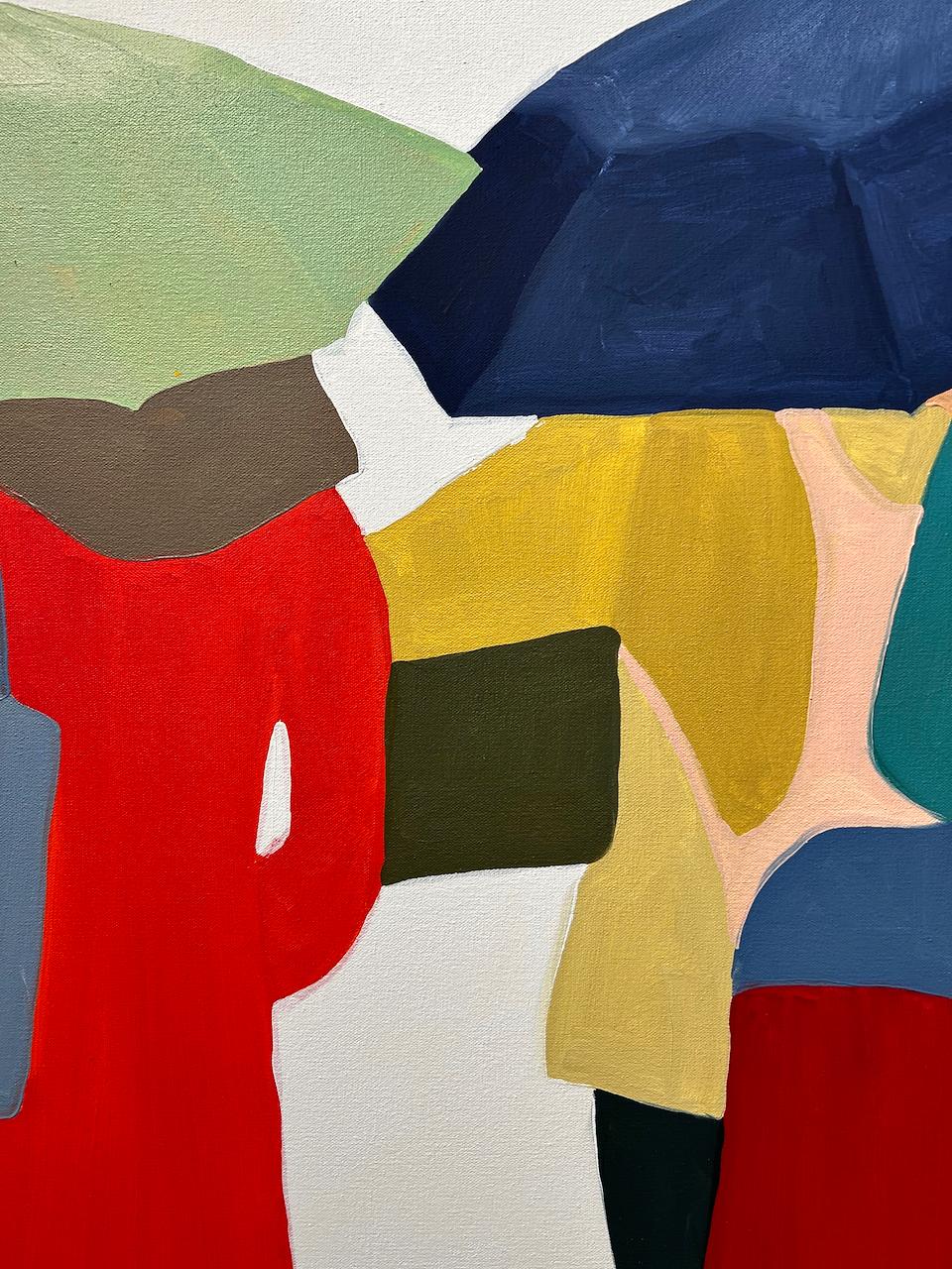 Her paintings combine figuration and abstraction, with a series of colors and abstract forms combining to produce an image of people in groups. Czekus’ work examines the everyday experience of being fleetingly present within seemingly random groups