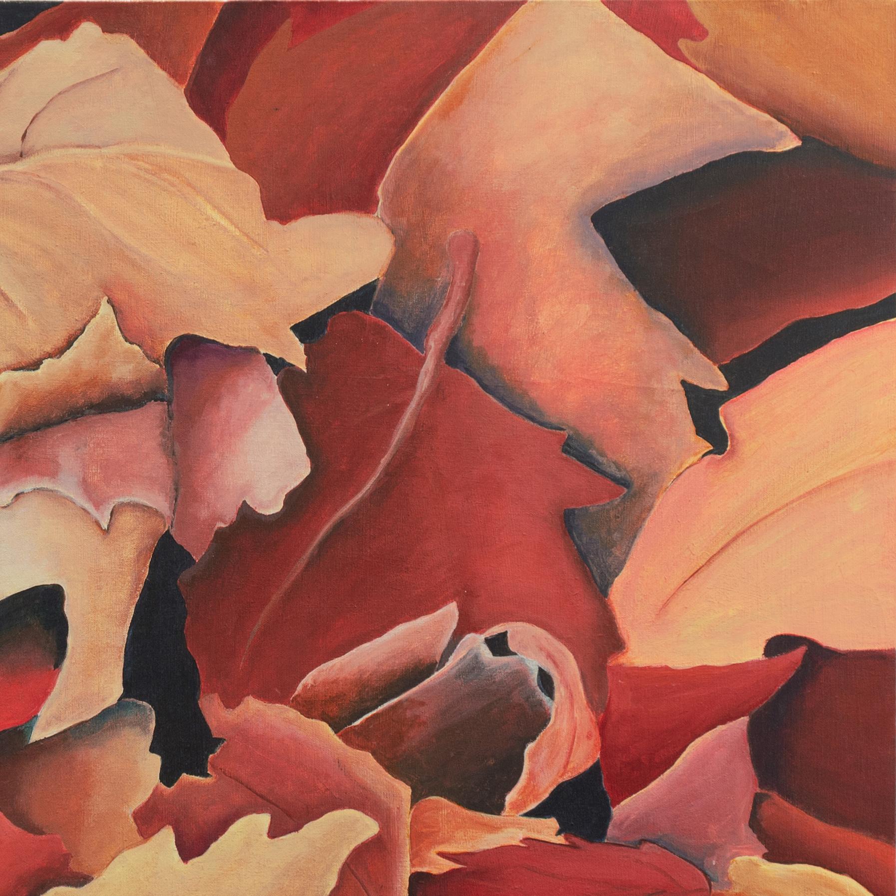 „Fall Leaves“, große herbstliche Abstraktion, Künstlerin aus San Diego (Pink), Landscape Painting, von Sherry Darrah