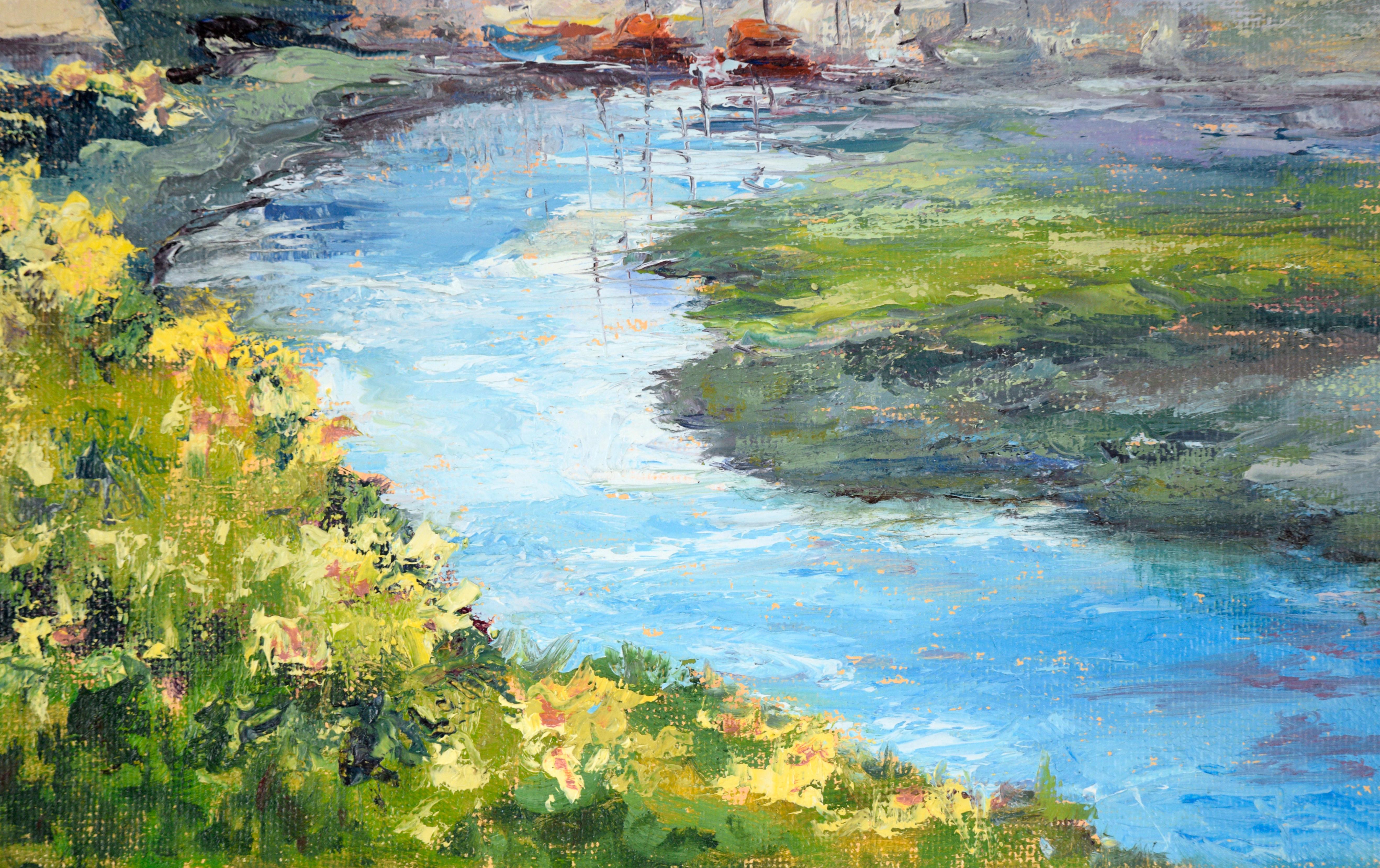 Moss Landing Landscape - Plein Air in Oil on Canvas - Gray Landscape Painting by Sherry DiLulo