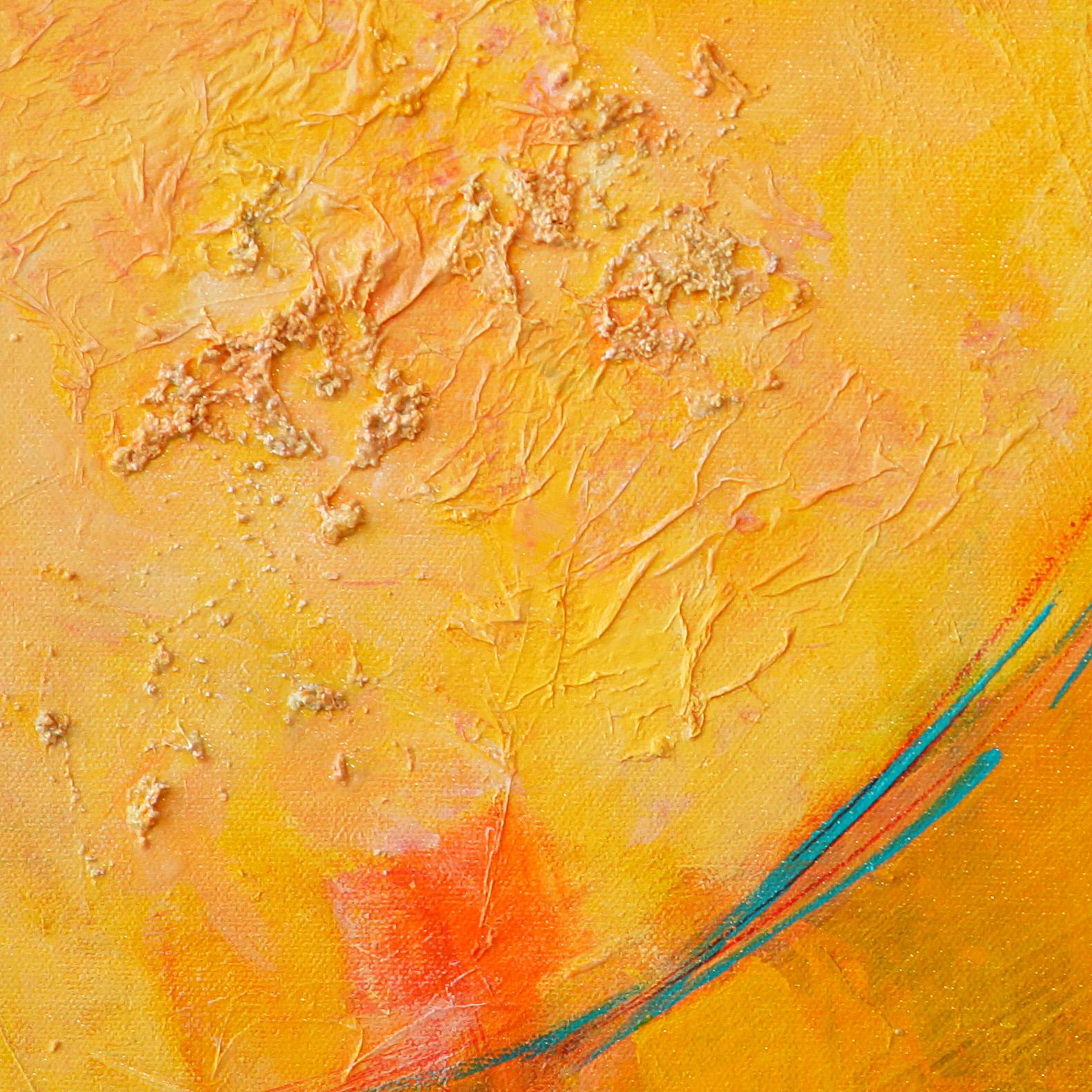 Peinture abstraite technique mixte, « Wake to Warmth » - Orange Abstract Painting par Sherry Krulle- Beaton