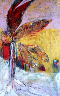 Abstraktes, farbenfrohes Gemälde in Mischtechnik mit dem Titel „De La Tierra Blanca“