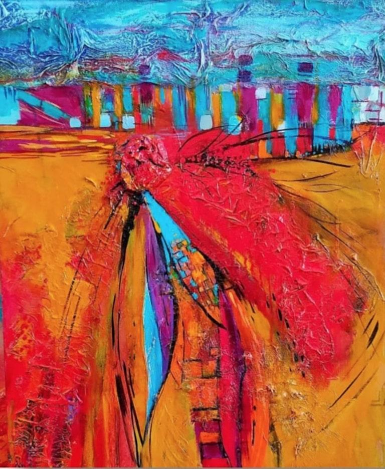 Sherry Krulle-Beaton Abstract Painting - Abstract Expressionist Textured Painting, "In Flight"