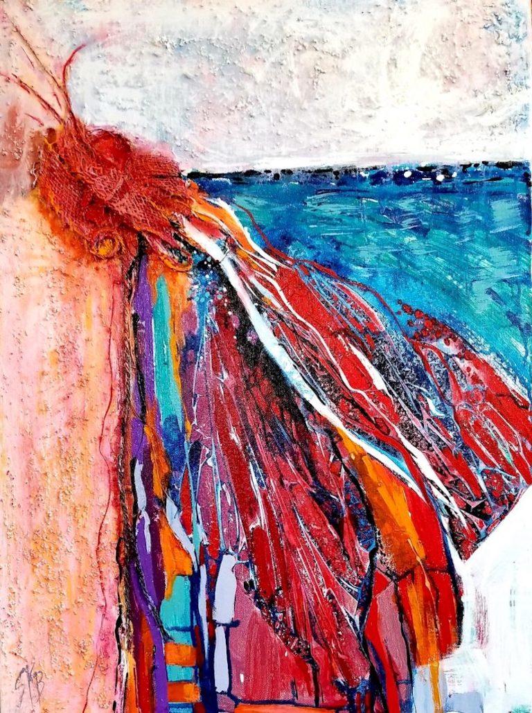 Abstract Painting Sherry Krulle-Beaton - Peinture abstraite technique mixte, Taking Flight