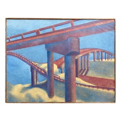 Sherry Musick Oil on Canvas Highway City Scape, 1967