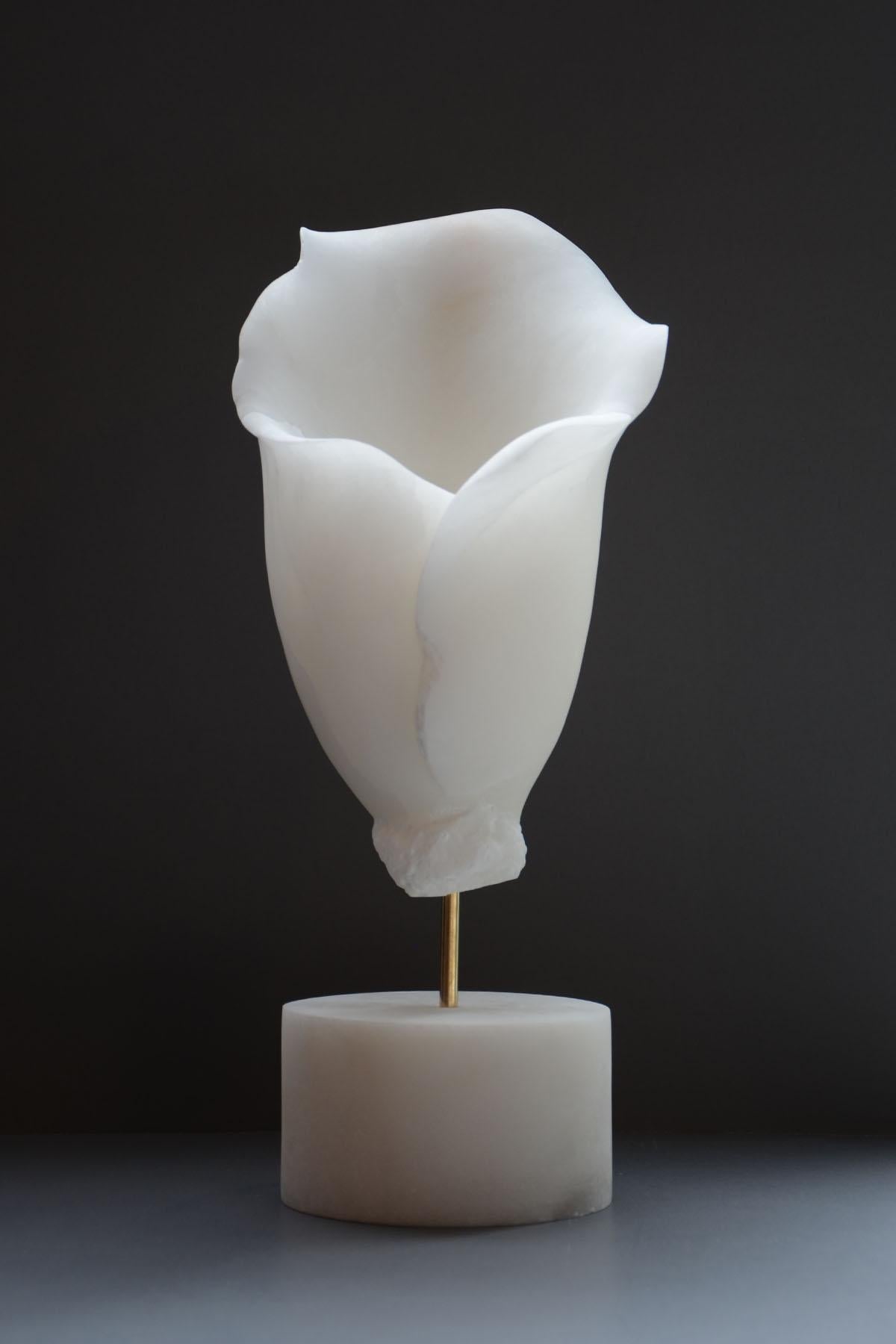 Still-Life Sculpture Sherry Rossini - Lily, sculpture italienne en pierre d' albâtre sculptée à la main