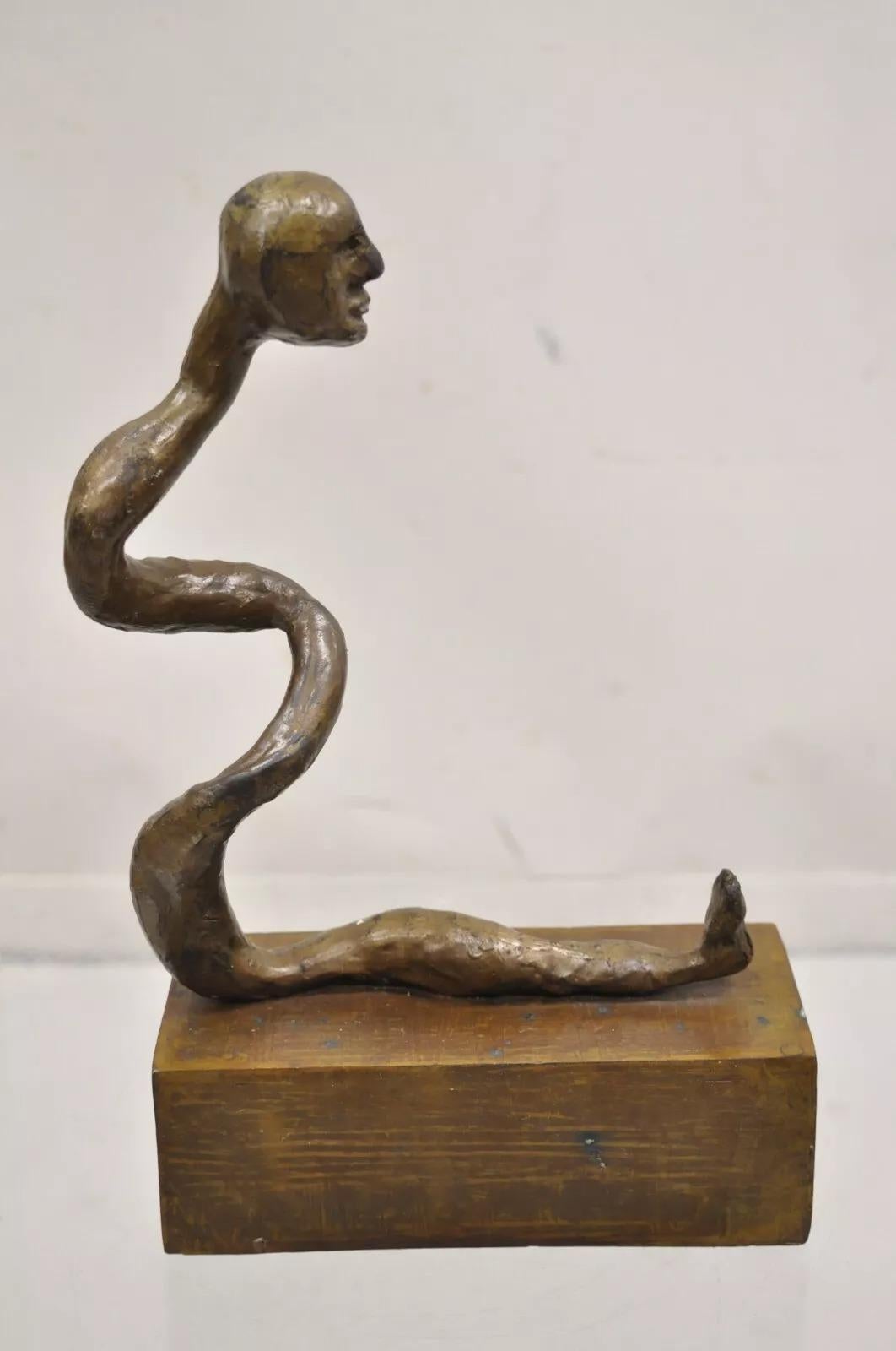 Sheryl Cannold Benjamin (American, 1924 - 2023) Brutalist Modern Abstract Bronze Serpent Figure Sculpture. Circa Late 20th Century. Measurements: 13