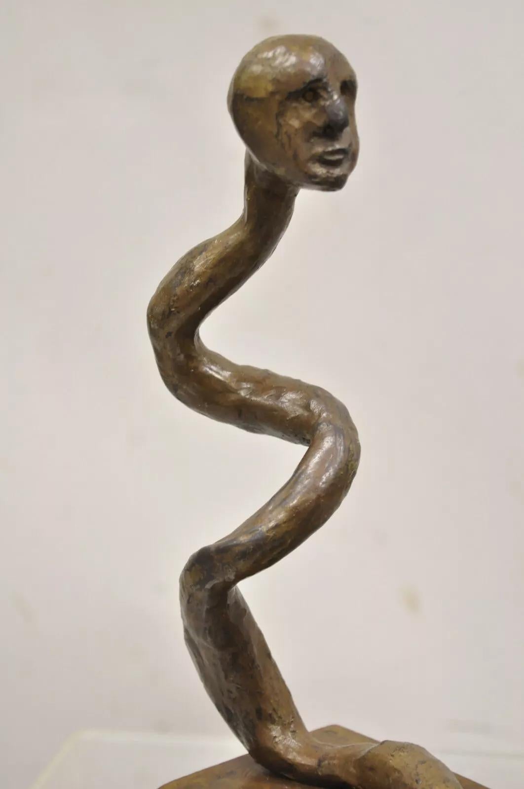 Unknown Sheryl C. Benjamin Brutalist Modern Abstract Bronze Serpent Figure Sculpture For Sale