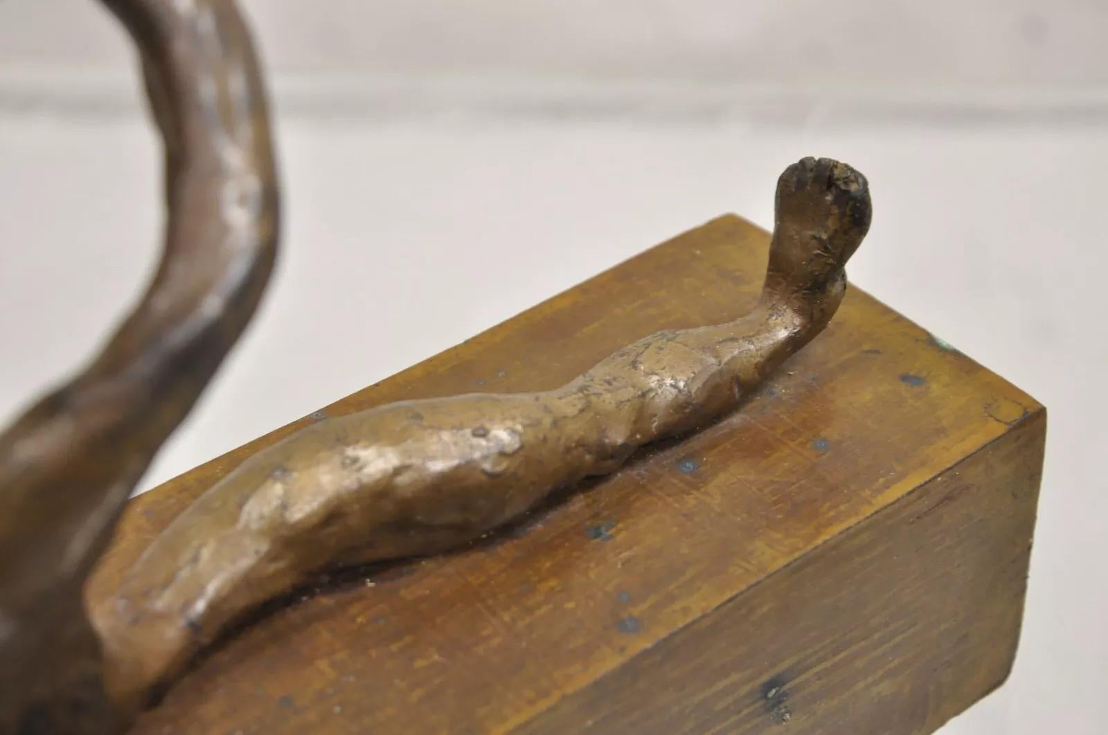 Sheryl C. Benjamin Brutalist Modern Abstract Bronze Serpent Figure Sculpture For Sale 1