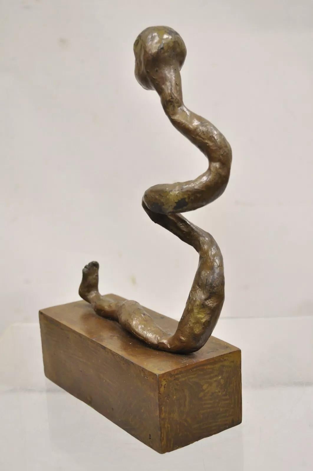 Sheryl C. Benjamin Brutalist Modern Abstract Bronze Serpent Figure Sculpture For Sale 2