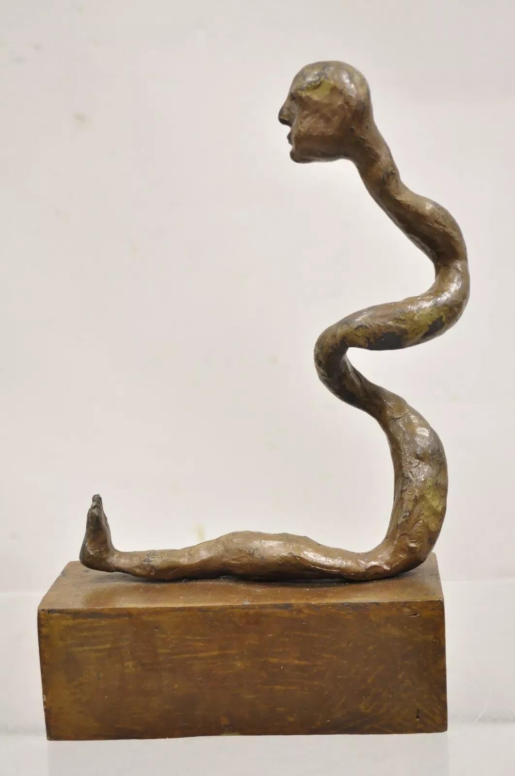 Sheryl C. Benjamin Brutalist Modern Abstract Bronze Serpent Figure Sculpture For Sale 3