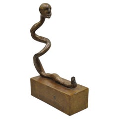 Sheryl C. Benjamin Brutalistische moderne abstrakte Bronzeskulptur mit Schlangenfigur aus der Brutalismus