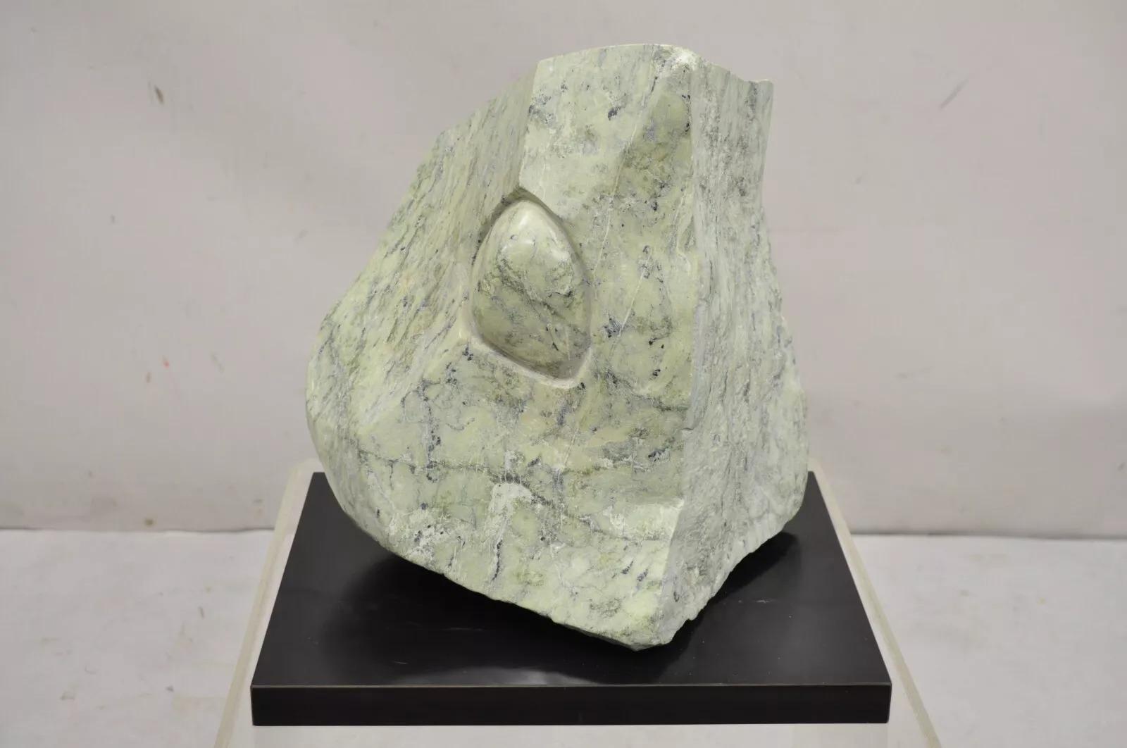 Sheryl C. Benjamin Carved Green Marble Abstract Modern Stone Sculpture For Sale 7