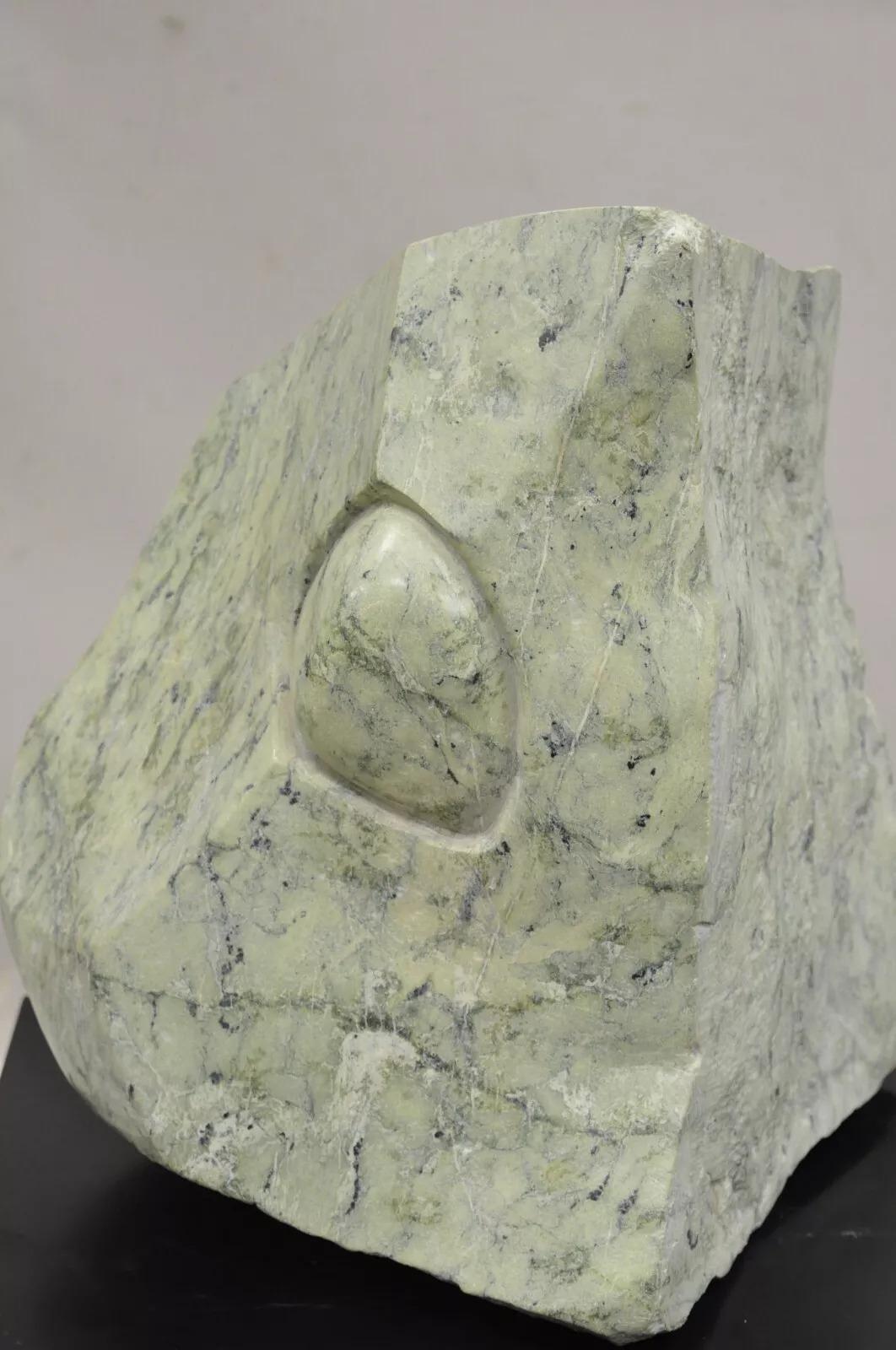 Unknown Sheryl C. Benjamin Carved Green Marble Abstract Modern Stone Sculpture For Sale