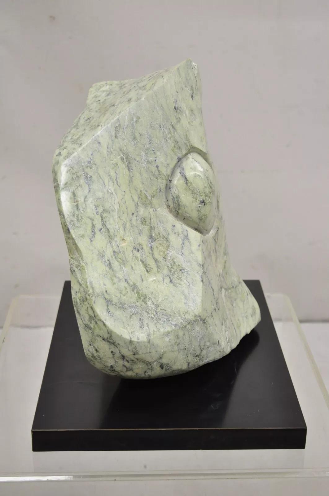 20th Century Sheryl C. Benjamin Carved Green Marble Abstract Modern Stone Sculpture For Sale