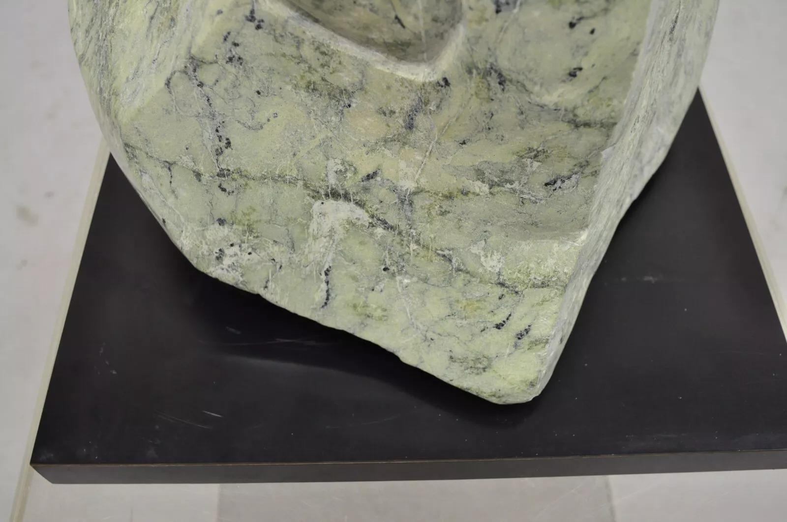 Sheryl C. Benjamin Carved Green Marble Abstract Modern Stone Sculpture For Sale 1