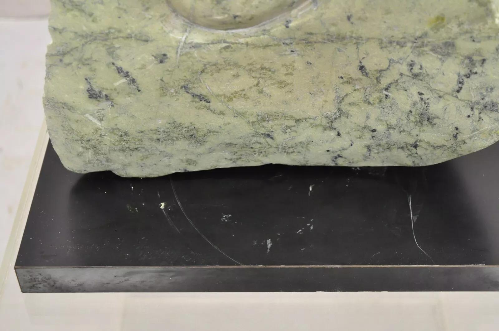 Sheryl C. Benjamin Carved Green Marble Abstract Modern Stone Sculpture For Sale 2