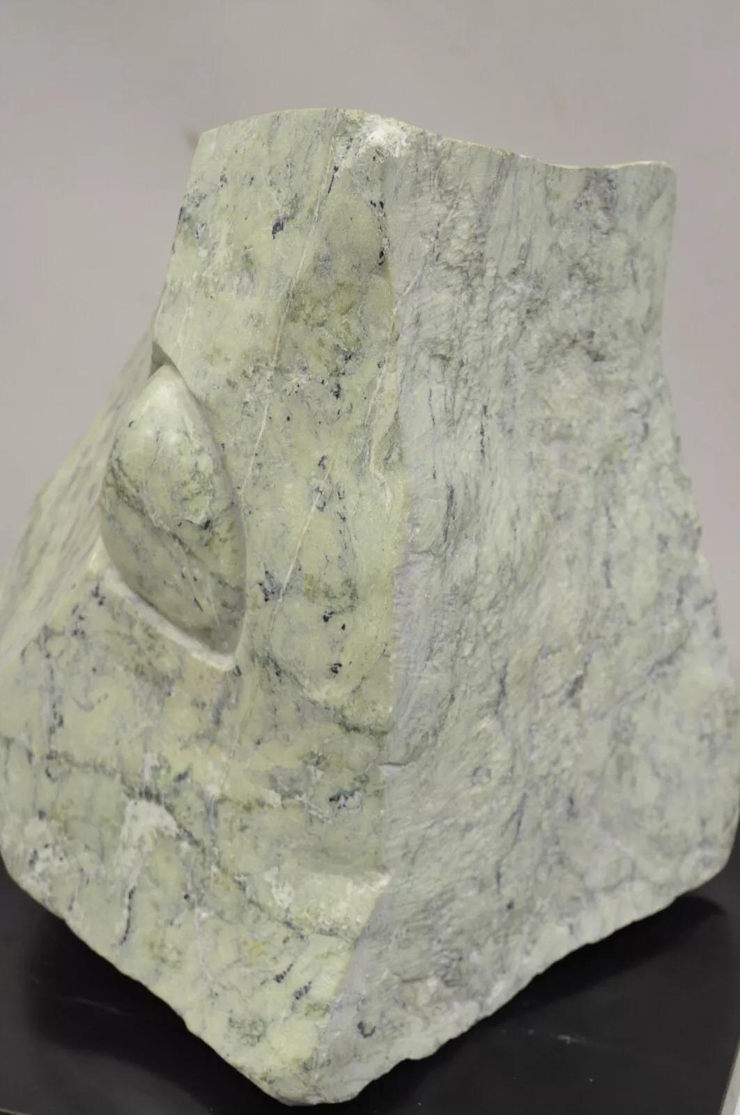 Sheryl C. Benjamin Carved Green Marble Abstract Modern Stone Sculpture For Sale 3