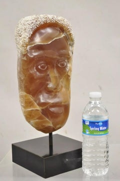 Sheryl C. Benjamin " Indian Trail " Carved Brown Onxy Male Face Sculpture
