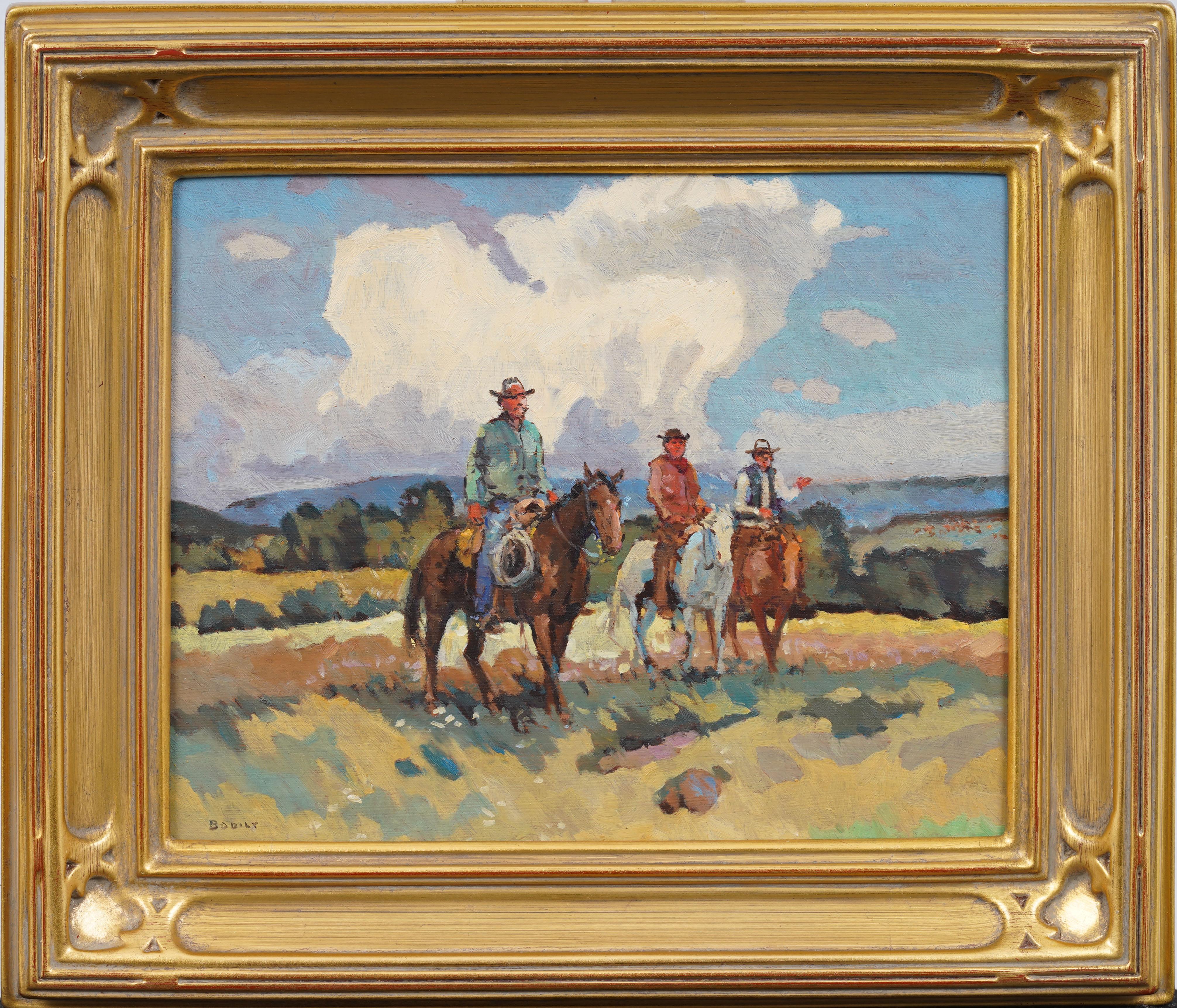 Vintage American Impressionist Western Horse Landscape Signed Framed Painting