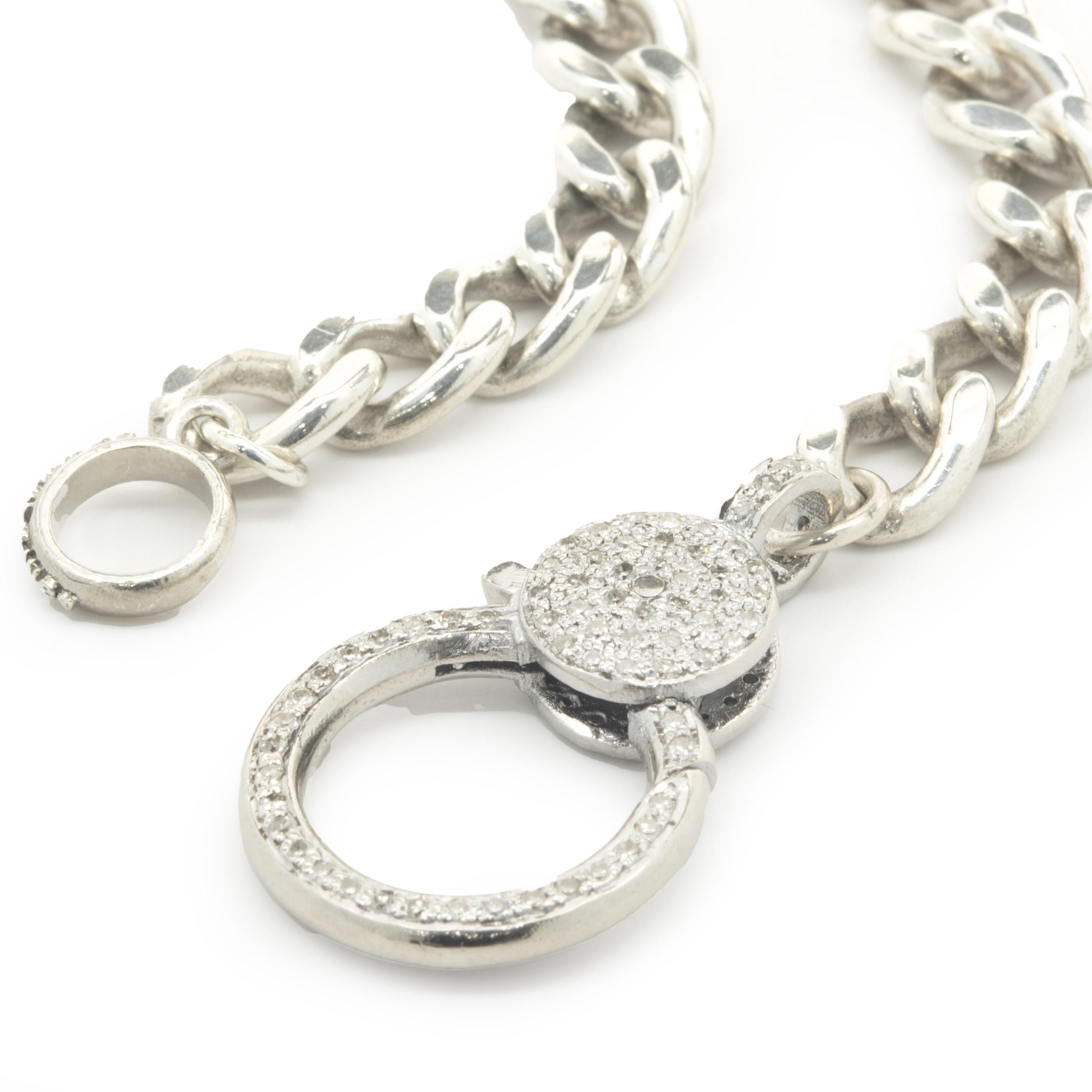 Round Cut Sheryl Lowe Sterling Silver Cuban Link Chain with Pave Diamond Clasp