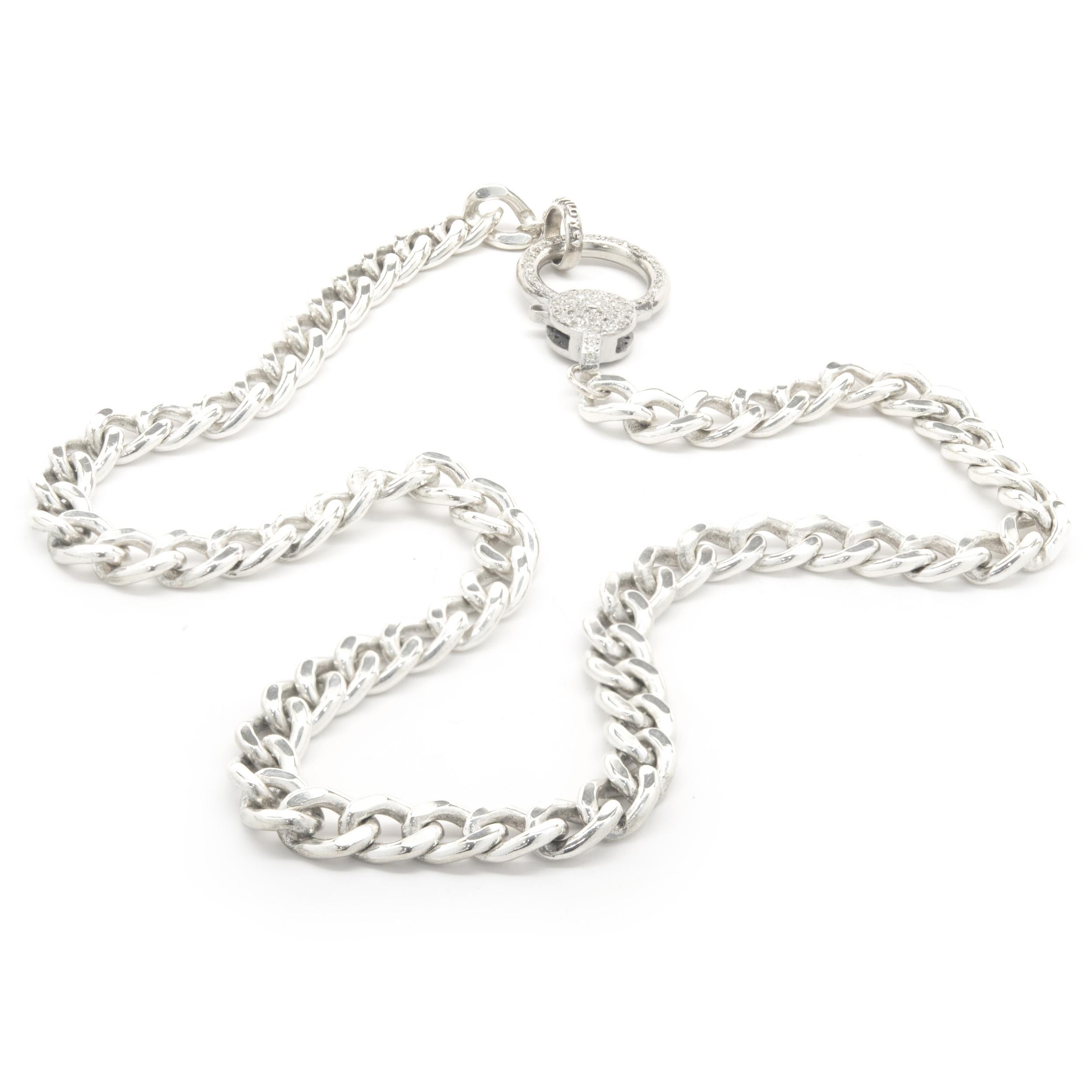Sheryl Lowe Sterling Silver Cuban Link Chain with Pave Diamond Clasp In Excellent Condition In Scottsdale, AZ