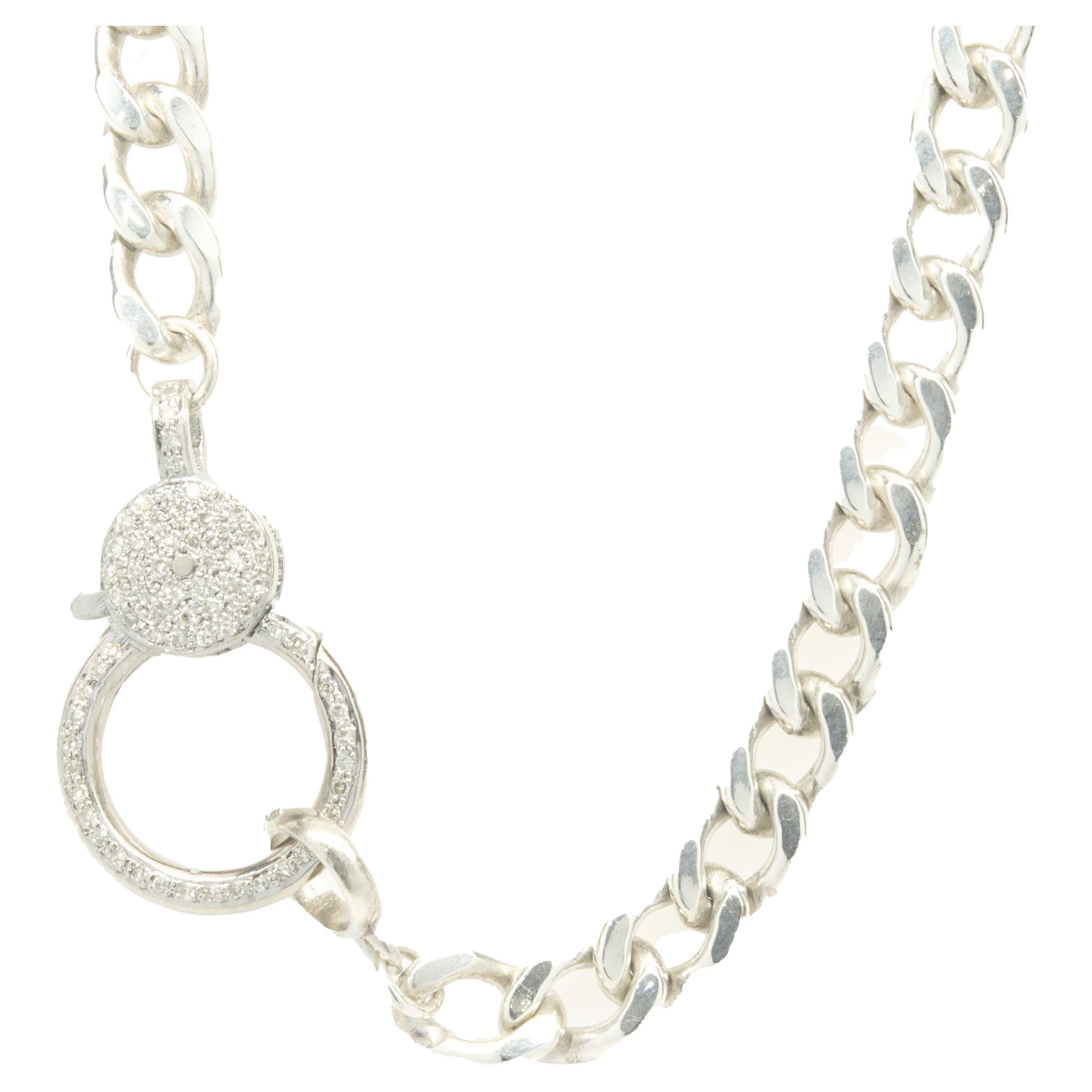Sheryl Lowe Sterling Silver Cuban Link Chain with Pave Diamond Clasp
