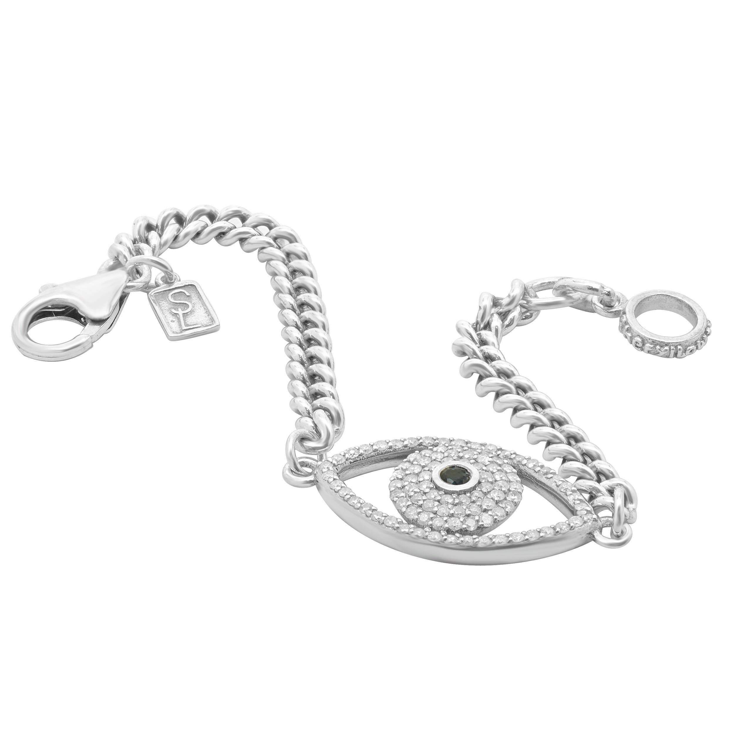 Sheryl Lowe Pulsera de plata de ley con zirconia cúbica y zafiro sintético Mal de Ojo en Excelente estado para la venta en Scottsdale, AZ