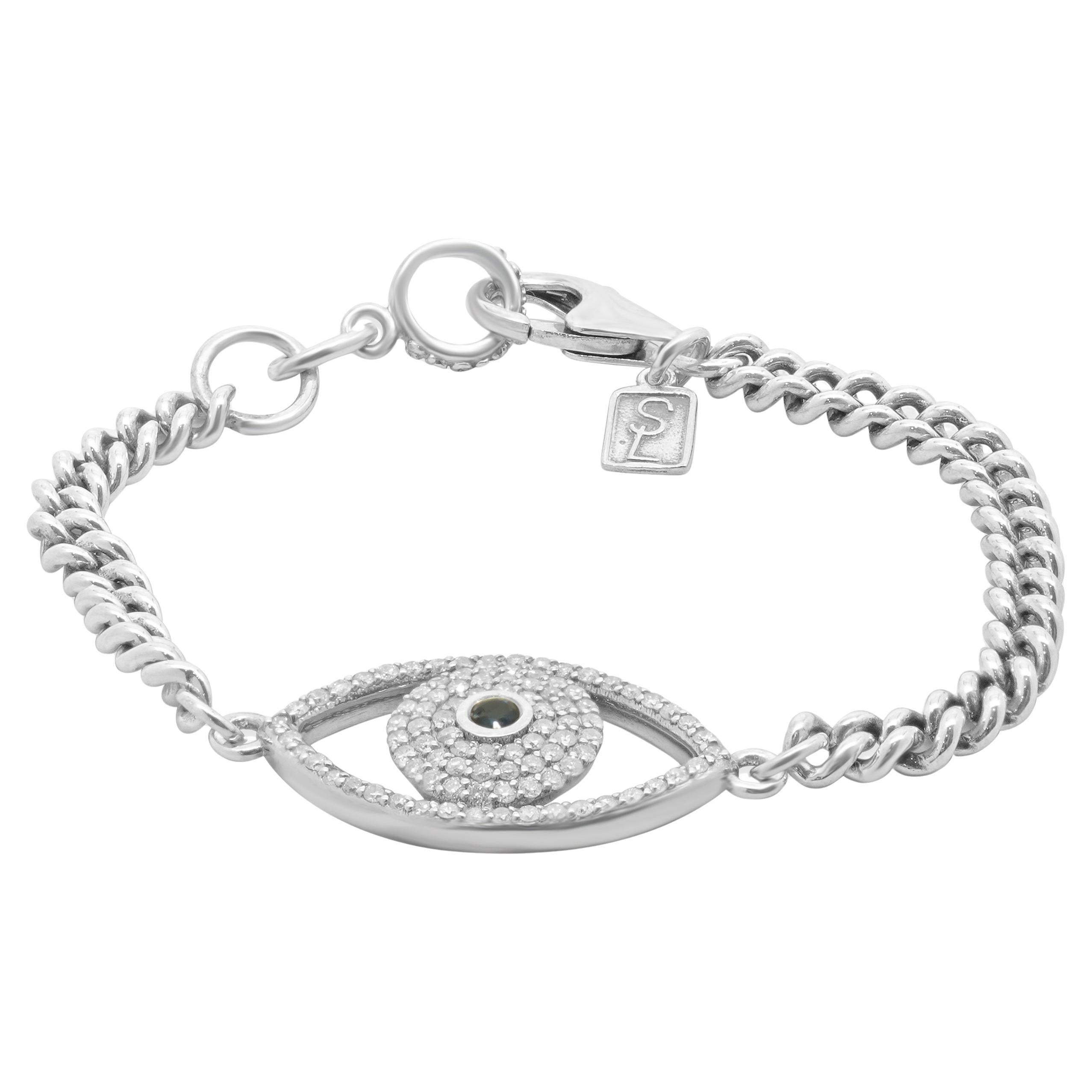 Sheryl Lowe Pulsera de plata de ley con zirconia cúbica y zafiro sintético Mal de Ojo en venta