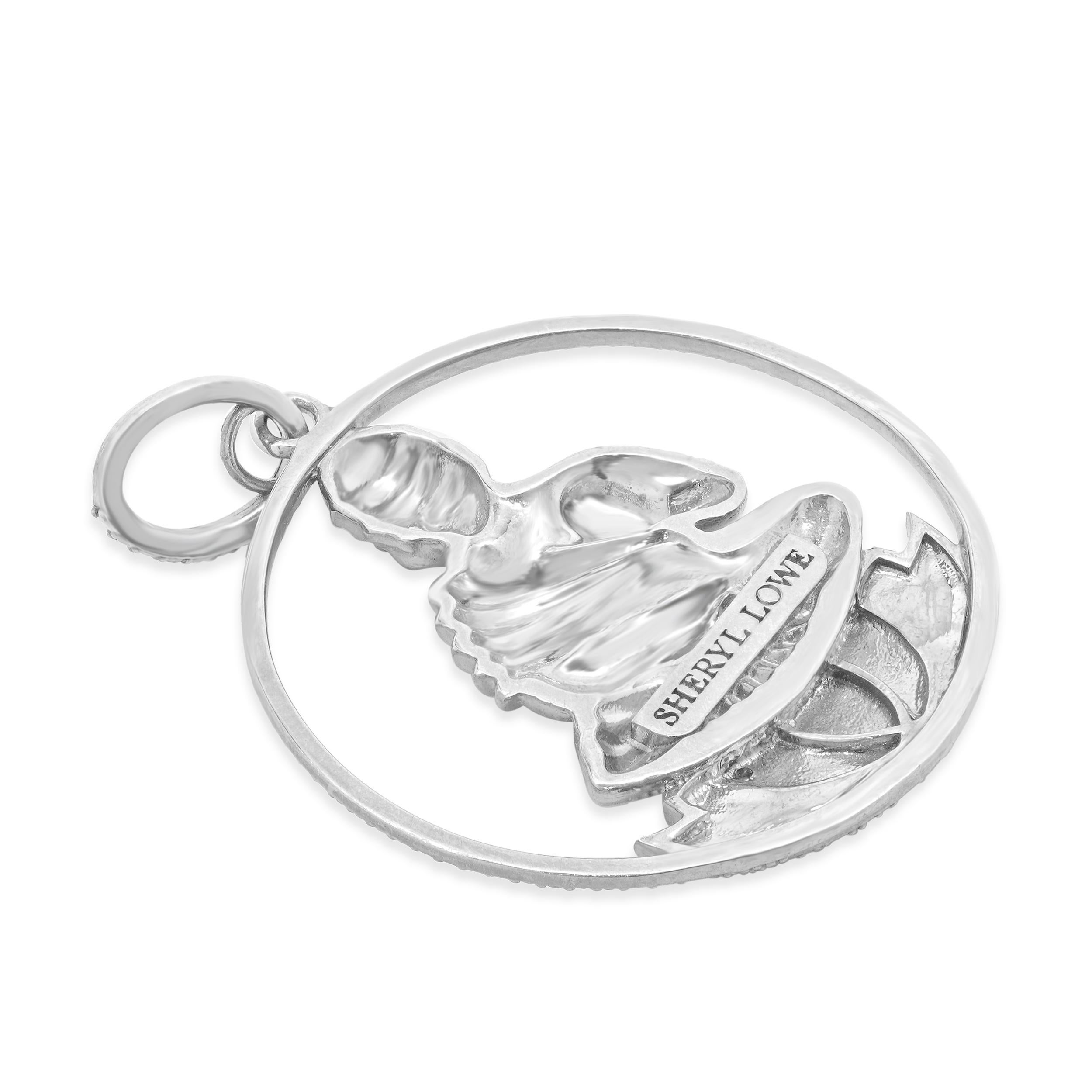 Taglio rotondo Ciondolo Buddha con diamanti in argento sterling di Sheryl Lowe in vendita