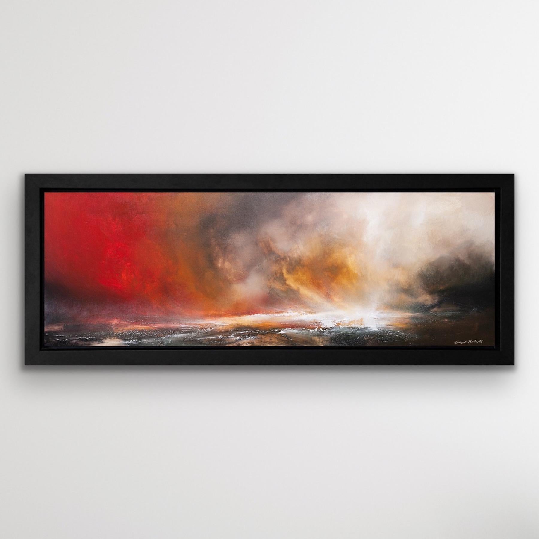 The Royal Storm By Sheryl Roberts [2021]
Please note that insitu images are purely an indication of how a piece may look

A vibrant powerful depiction of the dramatic skies in a panoramic format. Painted in oils and acrylics on canvas, framed in a