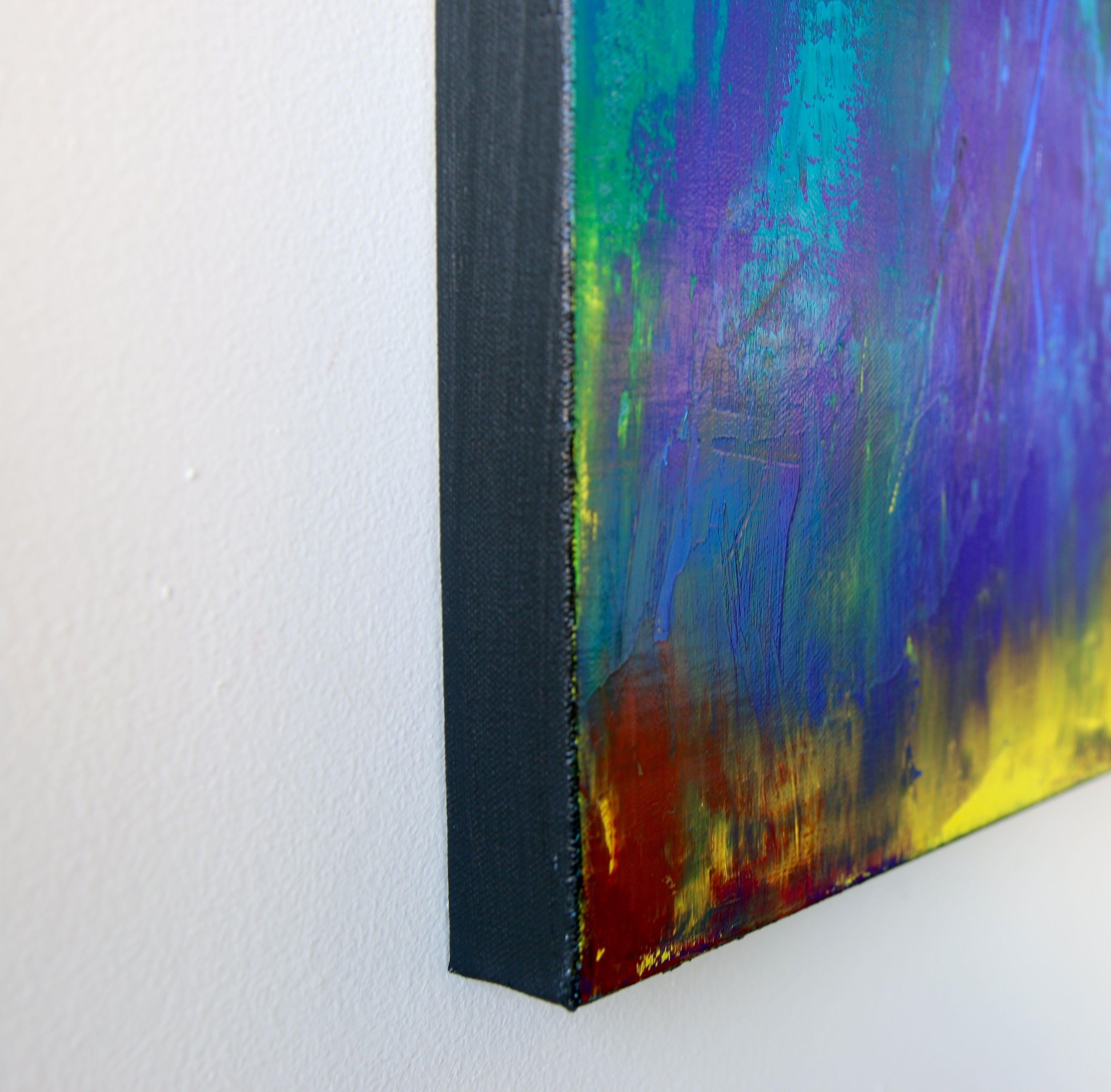 Deep, intense, heavily textured colors suggest the twilight hour, when the last light leaves the sky and the world turns dark. Painted on gallery wrapped canvas, with black painted sides, this piece is ready to hang.  :: Painting :: Abstract :: This