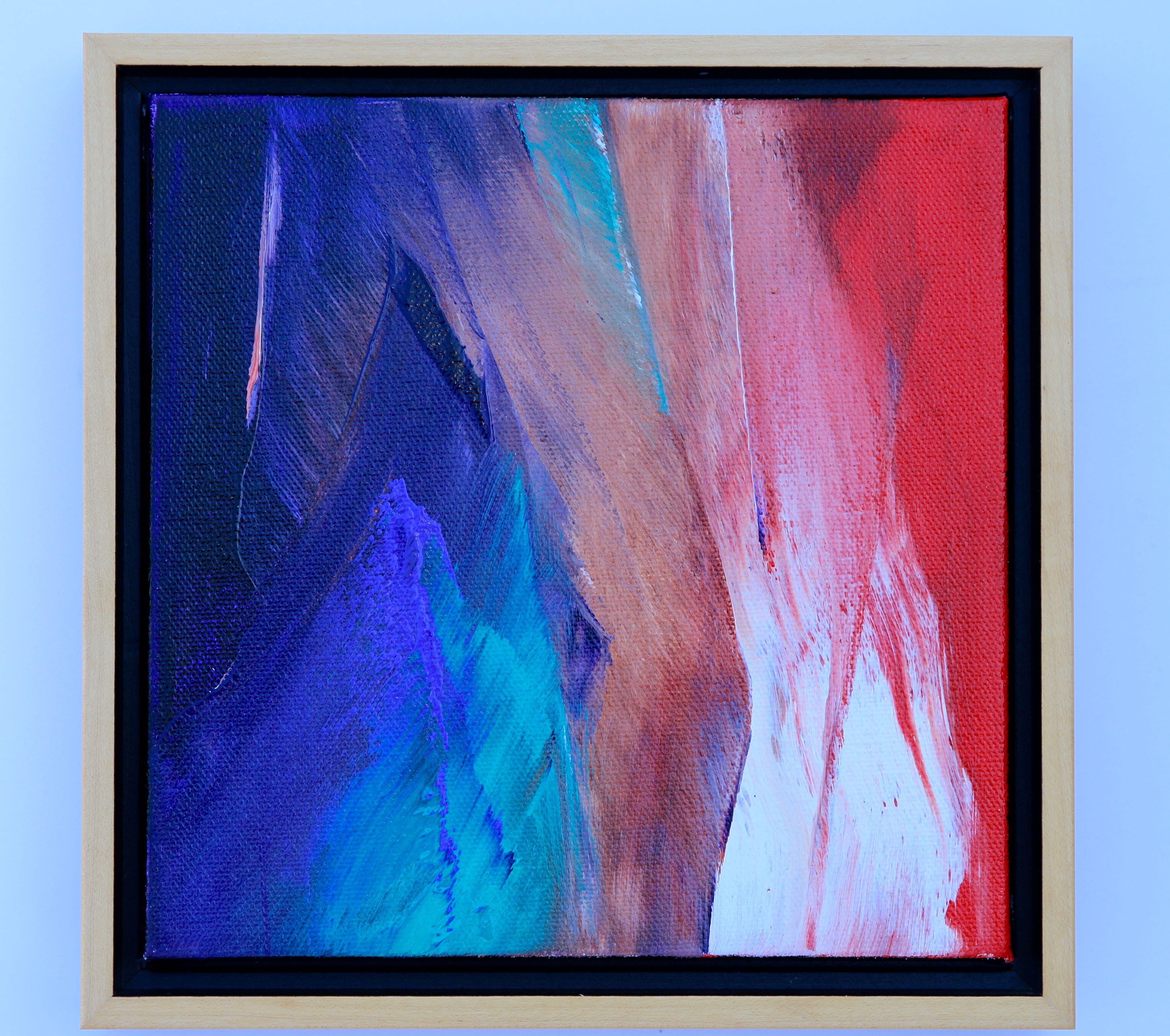 Earth tones combine with jewel tones in a visual love song to the Earth. Painted on gallery-wrapped canvas with painted sides. Framed in a solid natural maple floater frame, ready to hang. :: Painting :: Abstract :: This piece comes with an official