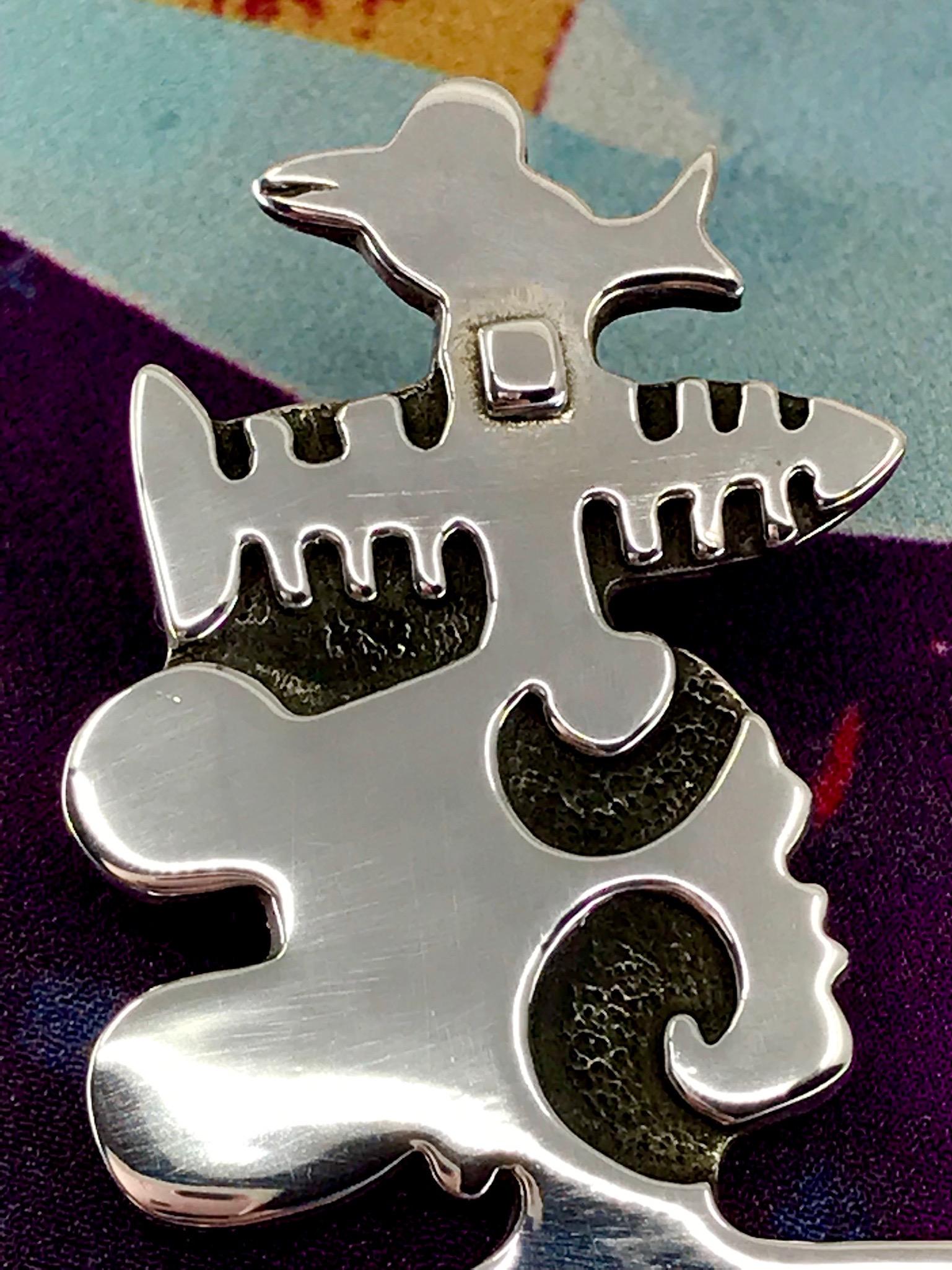 She's Singing, by Melanie Yazzie, silver, pendant, enhancer, woman, fish, bird In New Condition For Sale In Santa Fe, NM