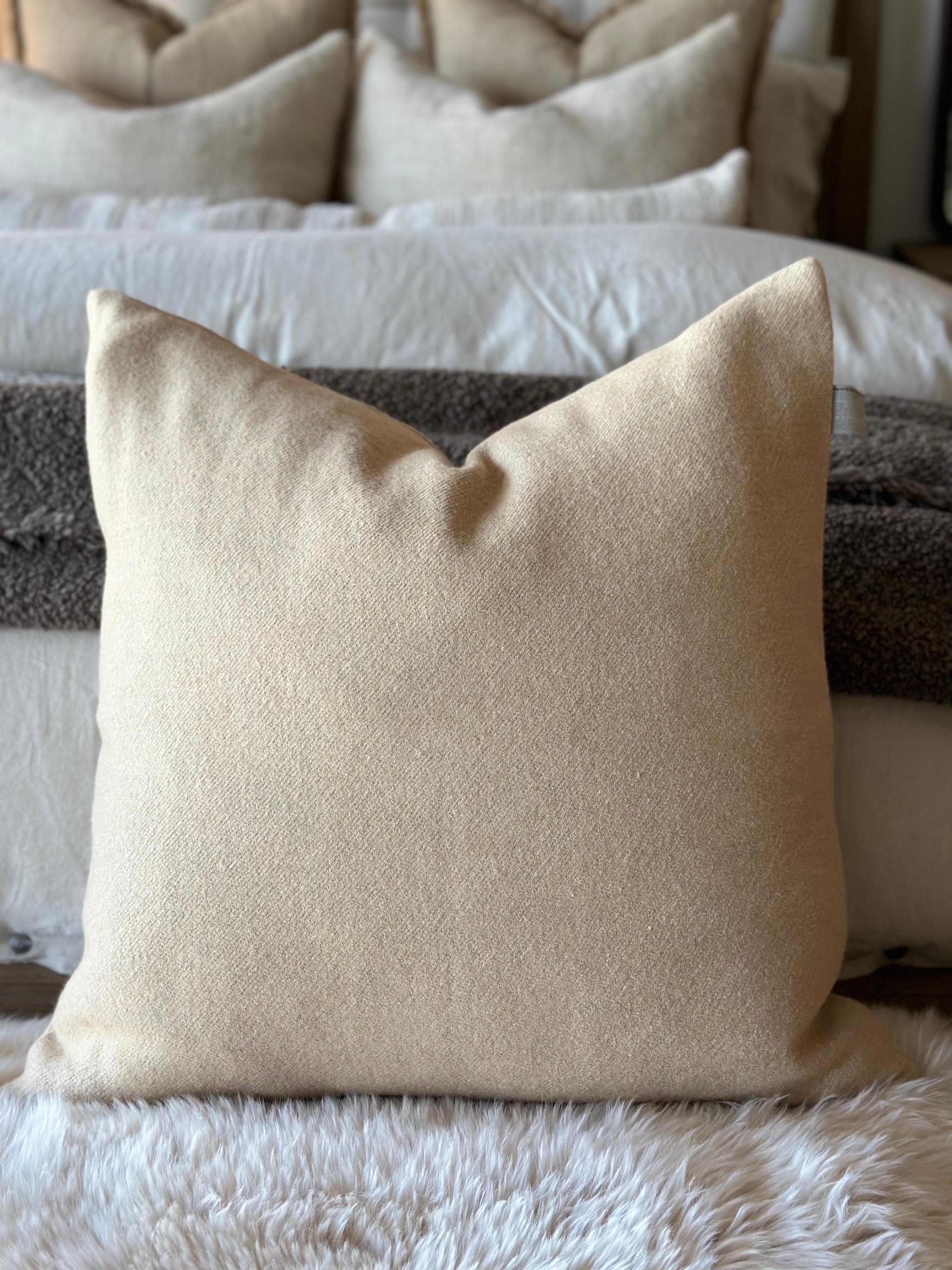 Belgian Shetland Warm Nude Tone Wool Pillow with Down Feather Insert For Sale