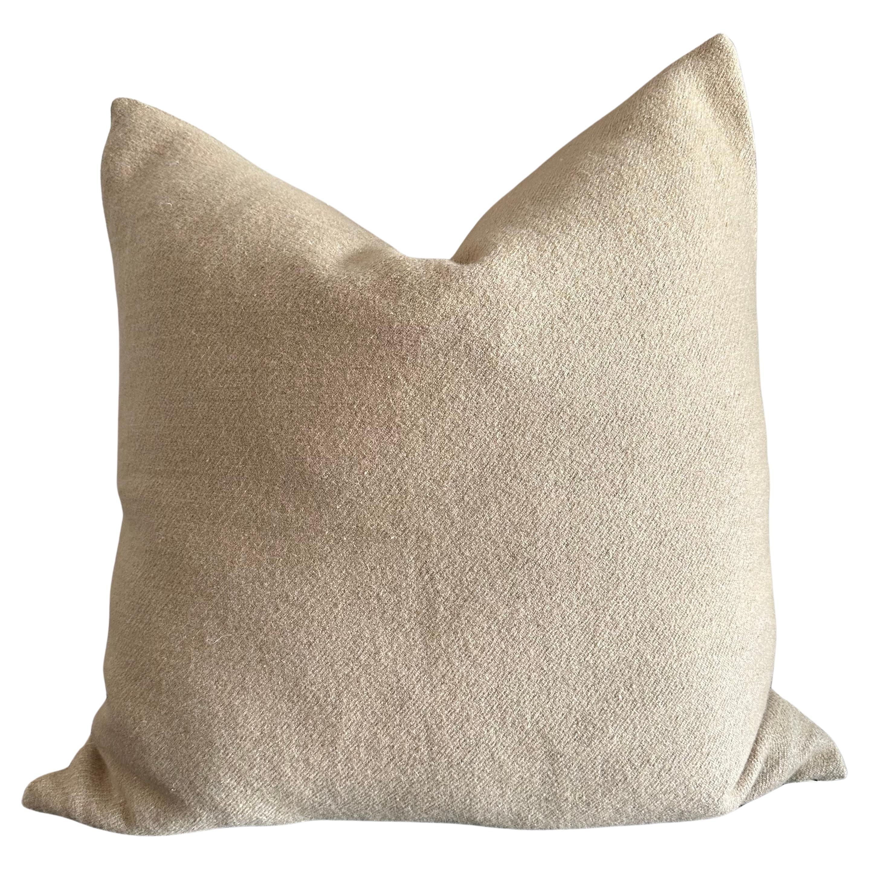 Shetland Warm Nude Tone Wool Pillow with Down Feather Insert For Sale